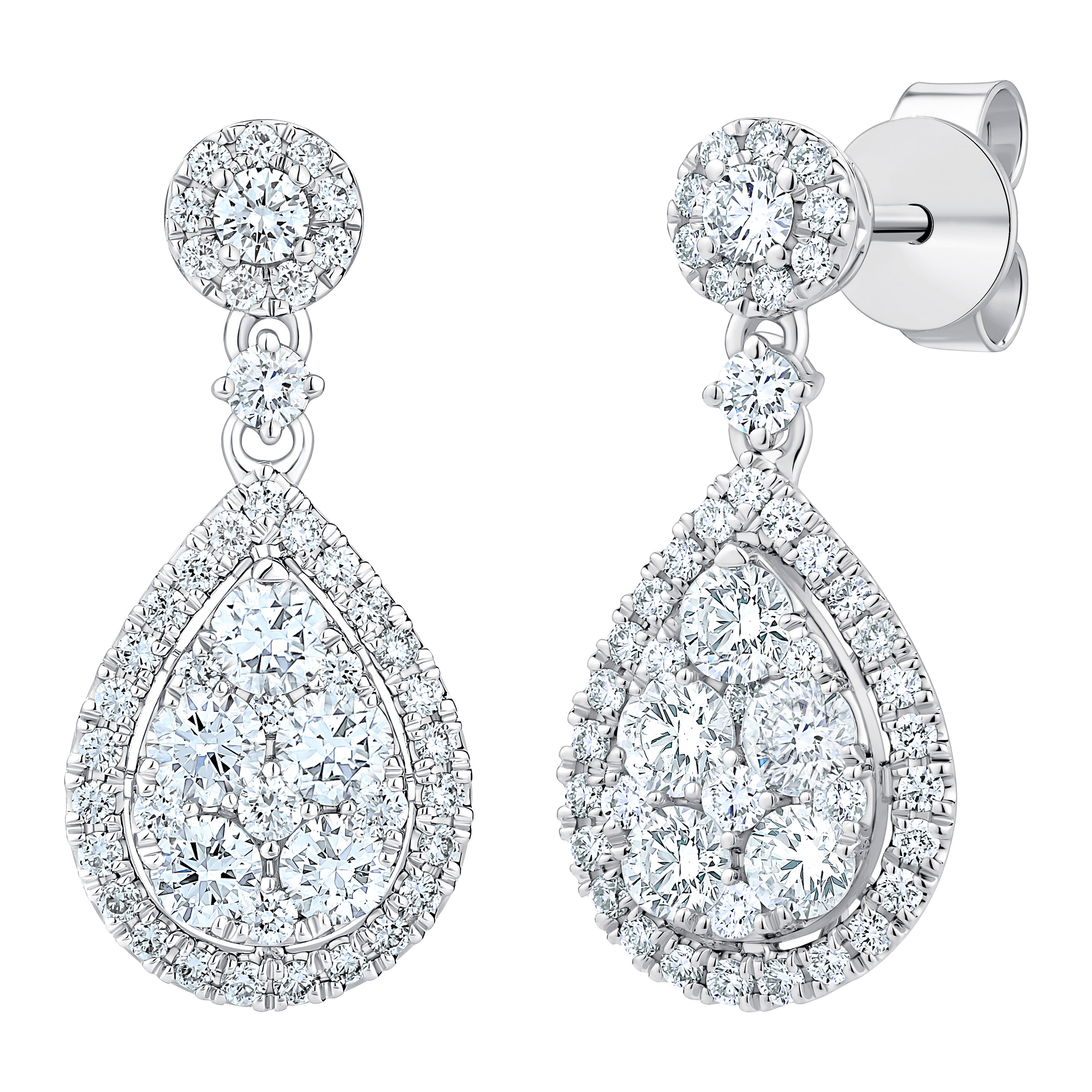 Round Brilliant Diamond Pear Shape Dangle Earrings (1.70 ctw)