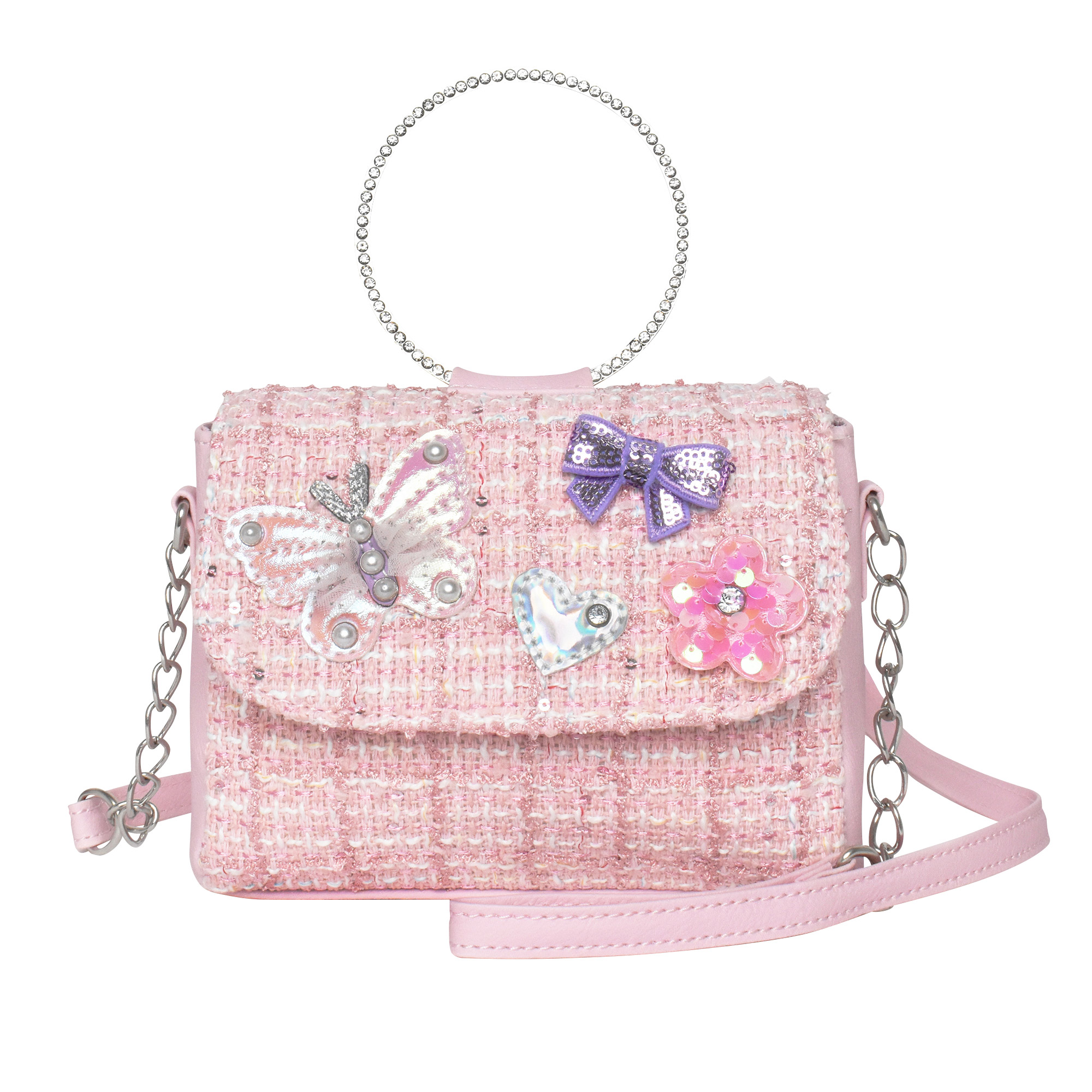 OMG Accessories Tweed Butterfly Applique Mini Flap Bag | Costco