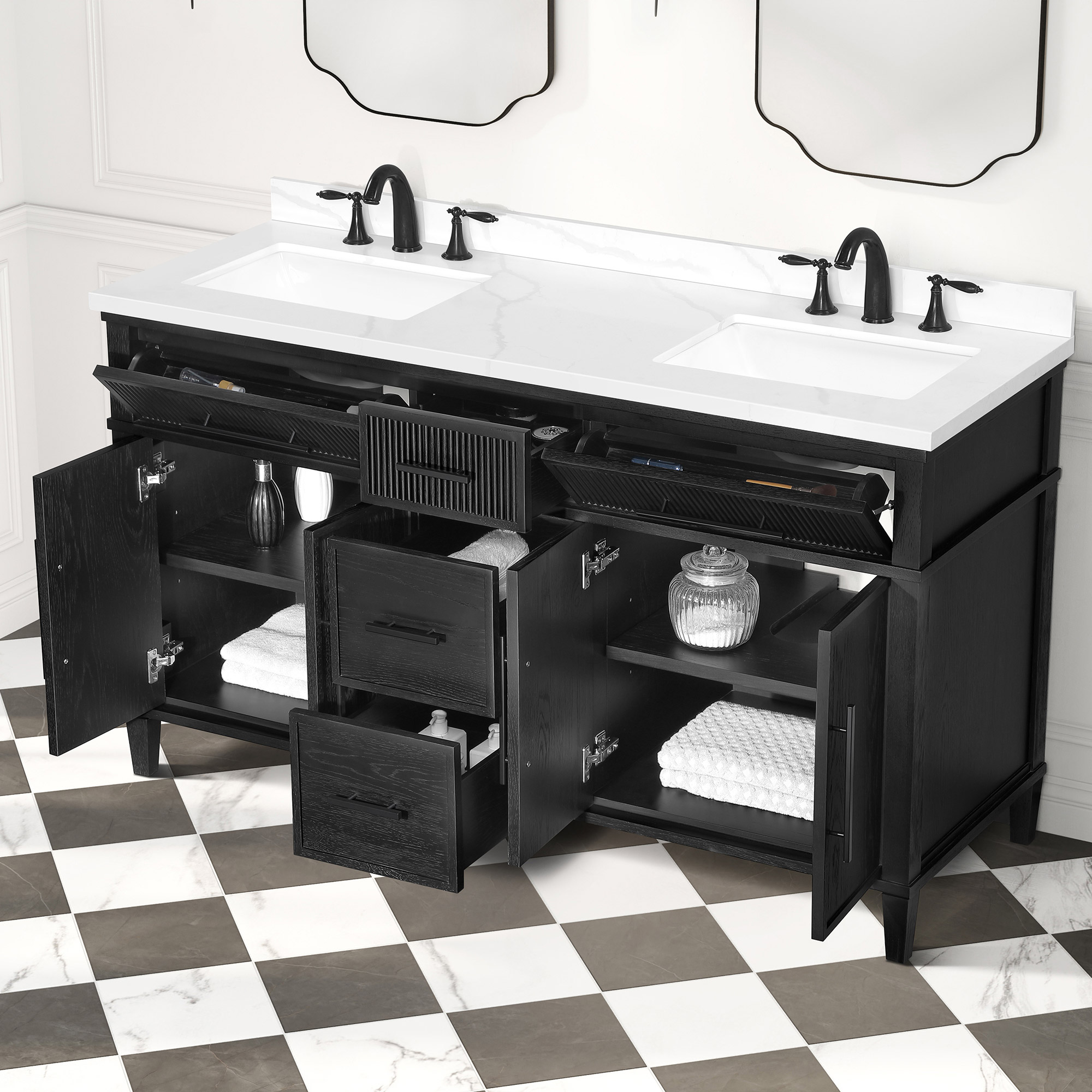 Loxley Rowe Atlas Vanity with Quartz Top in Black Matte Oak | Costco