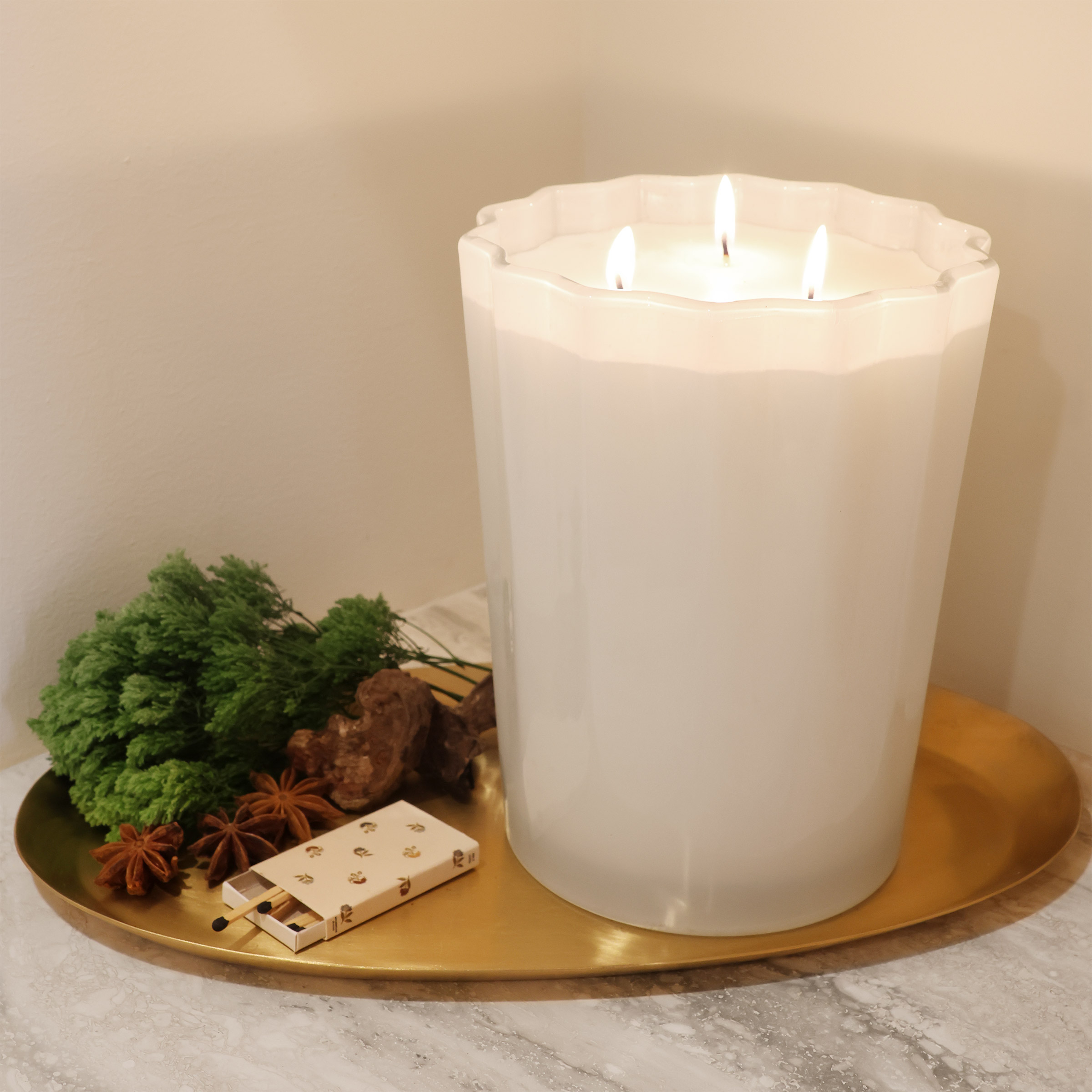 Sand + Fog 57 oz. Scalloped Candle with Rubber Wood Lid
