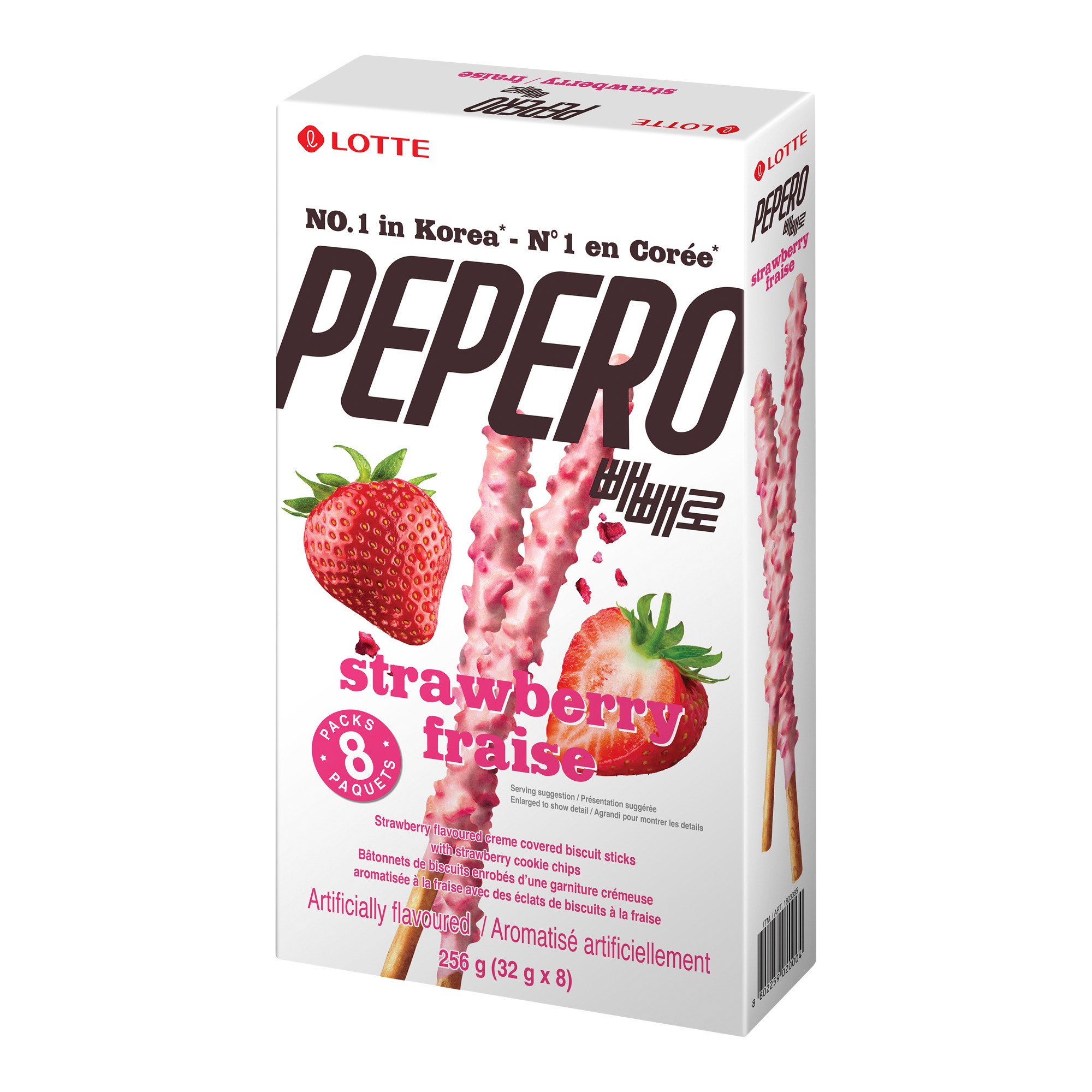Lotte Pepero Strawberry, 8 × 32 g