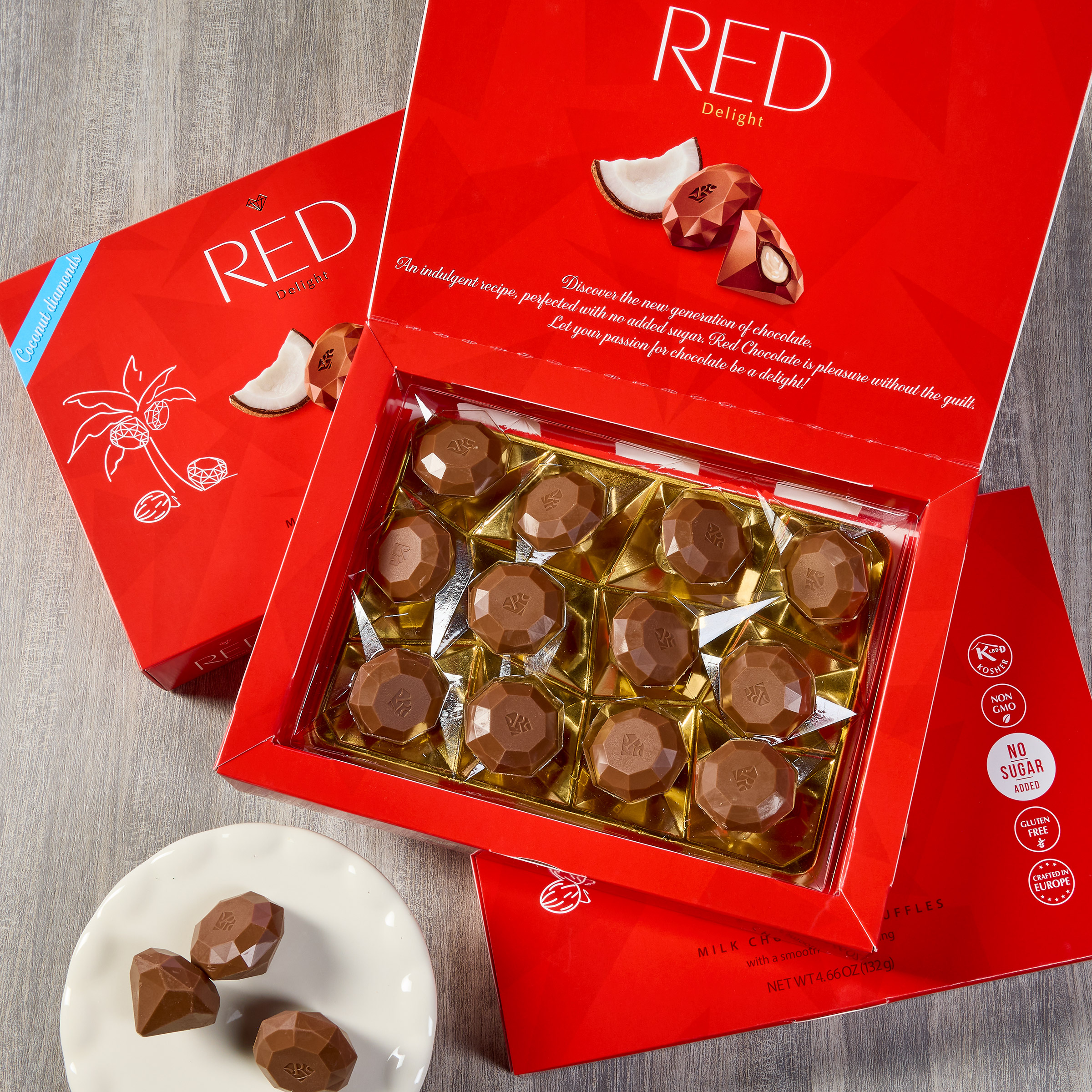 RED Delight Milk Chocolate Coconut Diamond Truffles, 3 Pack, 36 Pieces ...