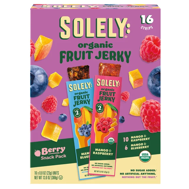 Solely Organic Fruit Jerky Variety Pack, 0.8 oz, 16-count
