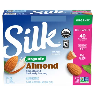 Silk Organic Almond Milk Unsweet, Half Gallon, 3-count