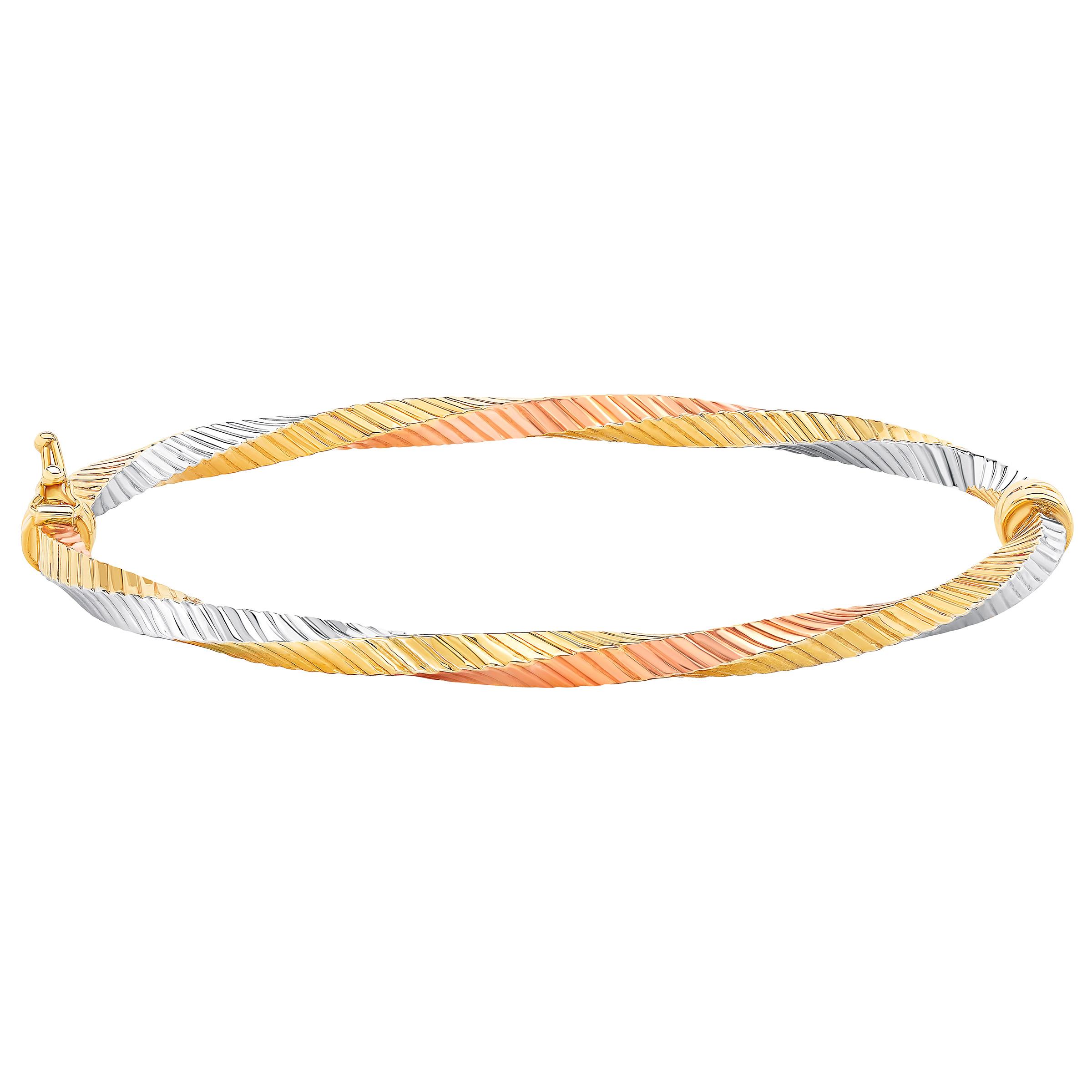 Diamond Cut Twisted Bangle in Three Tone Gold