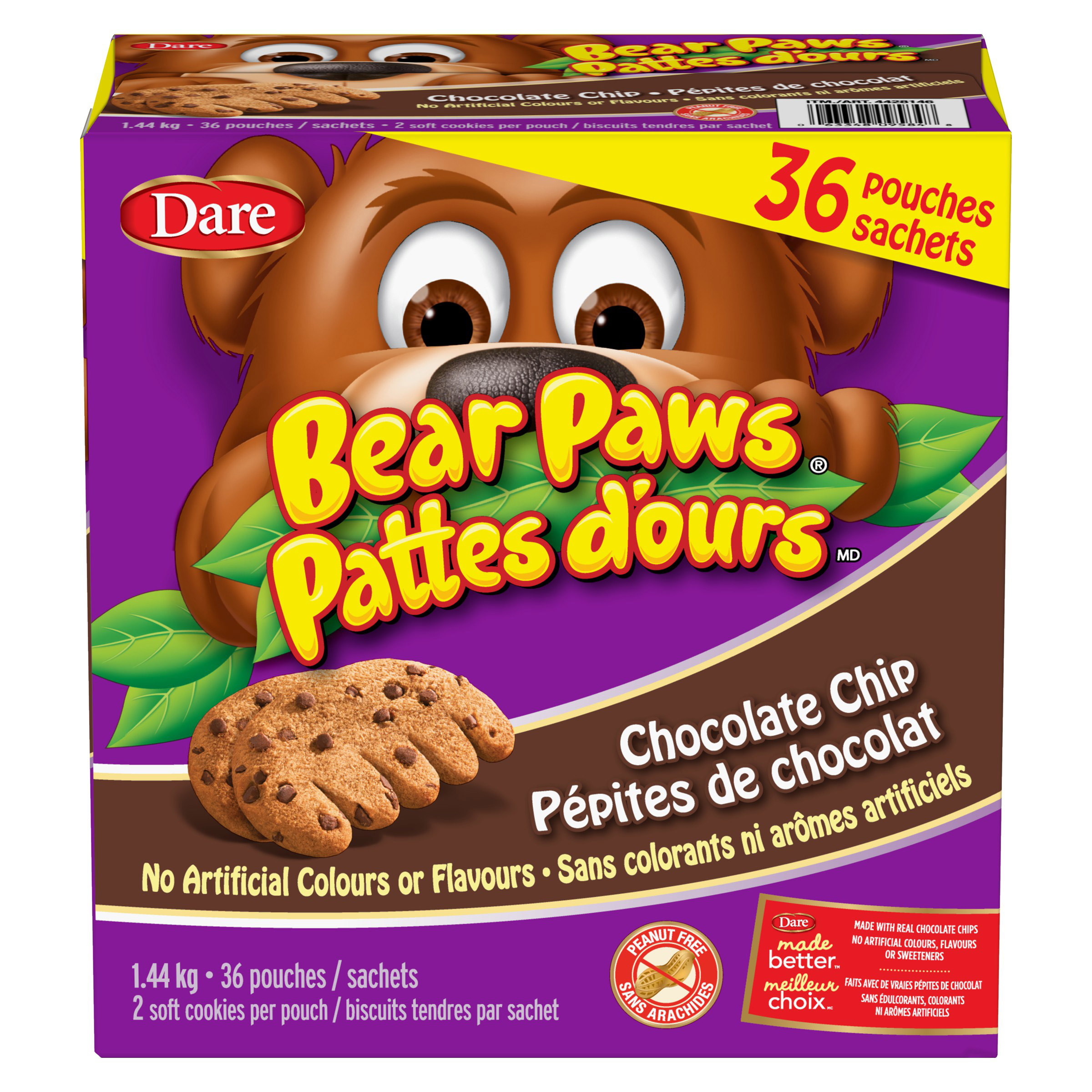 Dare Bear Paws Chocolate Chip Cookies, 36 × 40 g