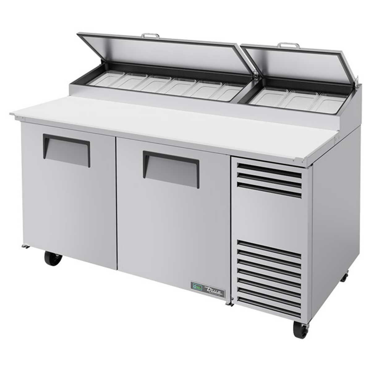 True 67-in. Stainless Steel Solid 2-Door Refrigerator Pizza Prep Table