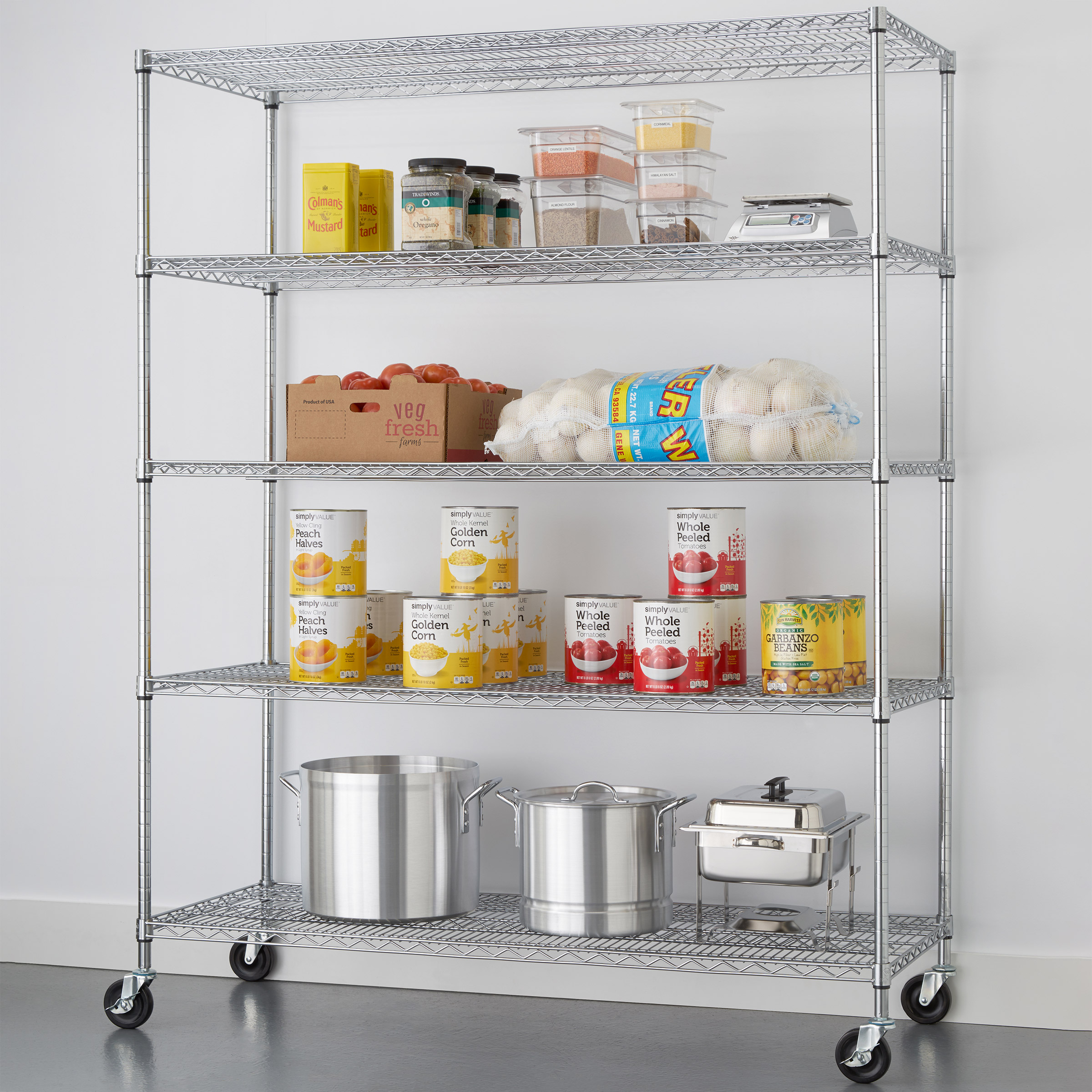 TRINITY 5-Tier Chrome Wire Shelving Rack With Wheels, 60