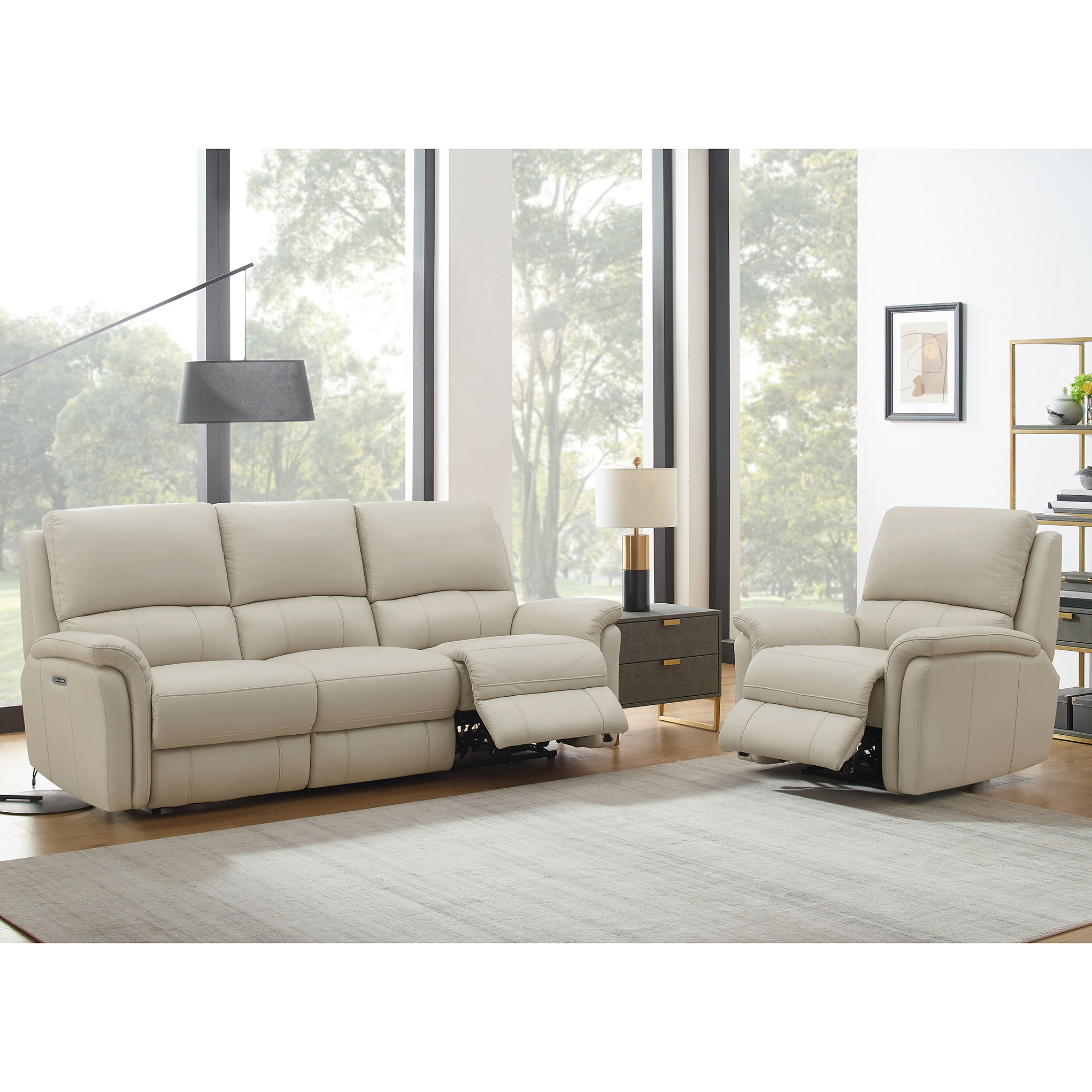 Prospera Home Marner Top grain Leather Power Reclining Sofa and Chair
