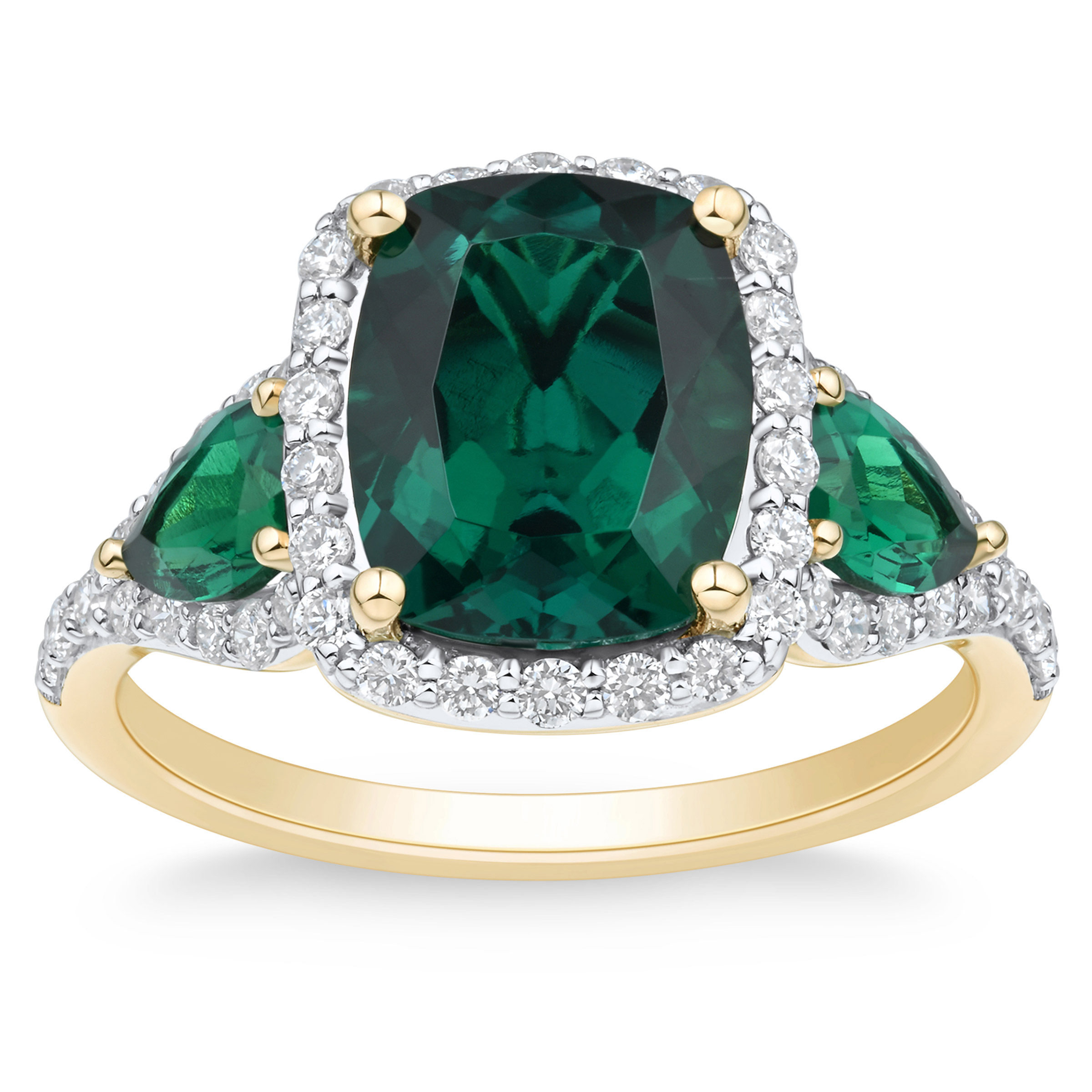 Cushion and Pear Cut Lab Created Emerald and Diamond Ring (0.45 ctw)