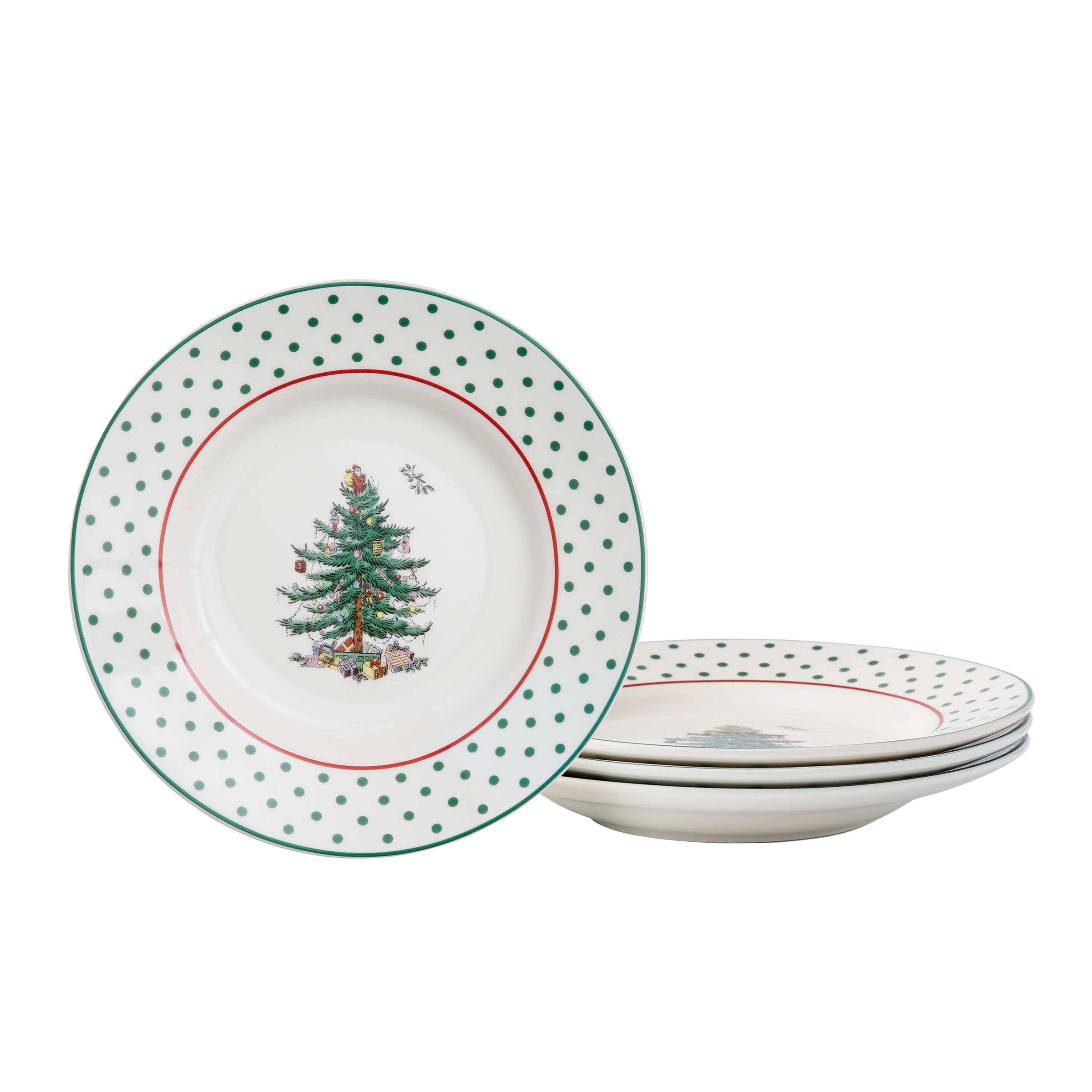 Spode Christmas Tree Collection, Polka Dot - Tidbit Plates, 4-pieces