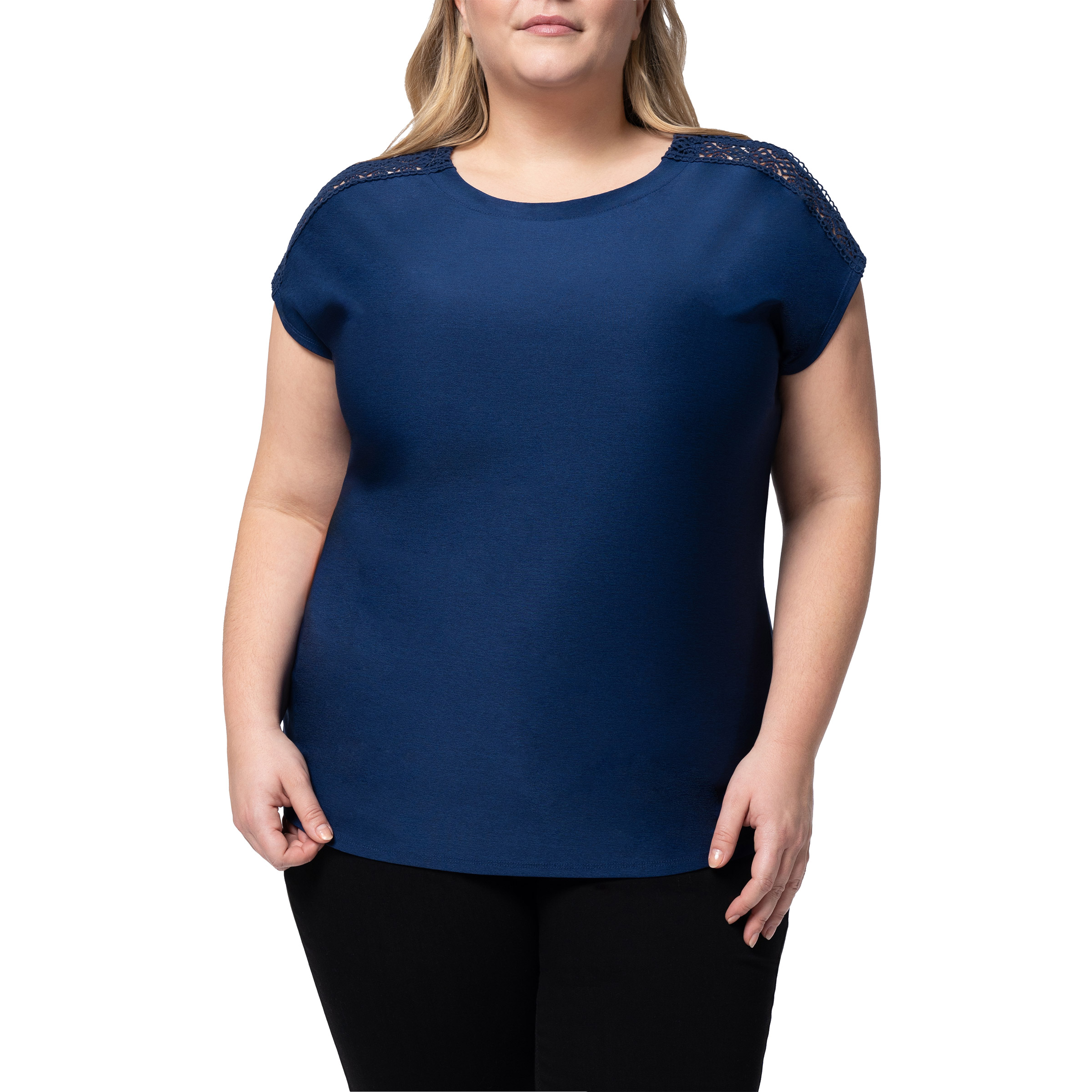 Parasuco Women's Short Sleeve Plus Size Top With Lace Embellishment