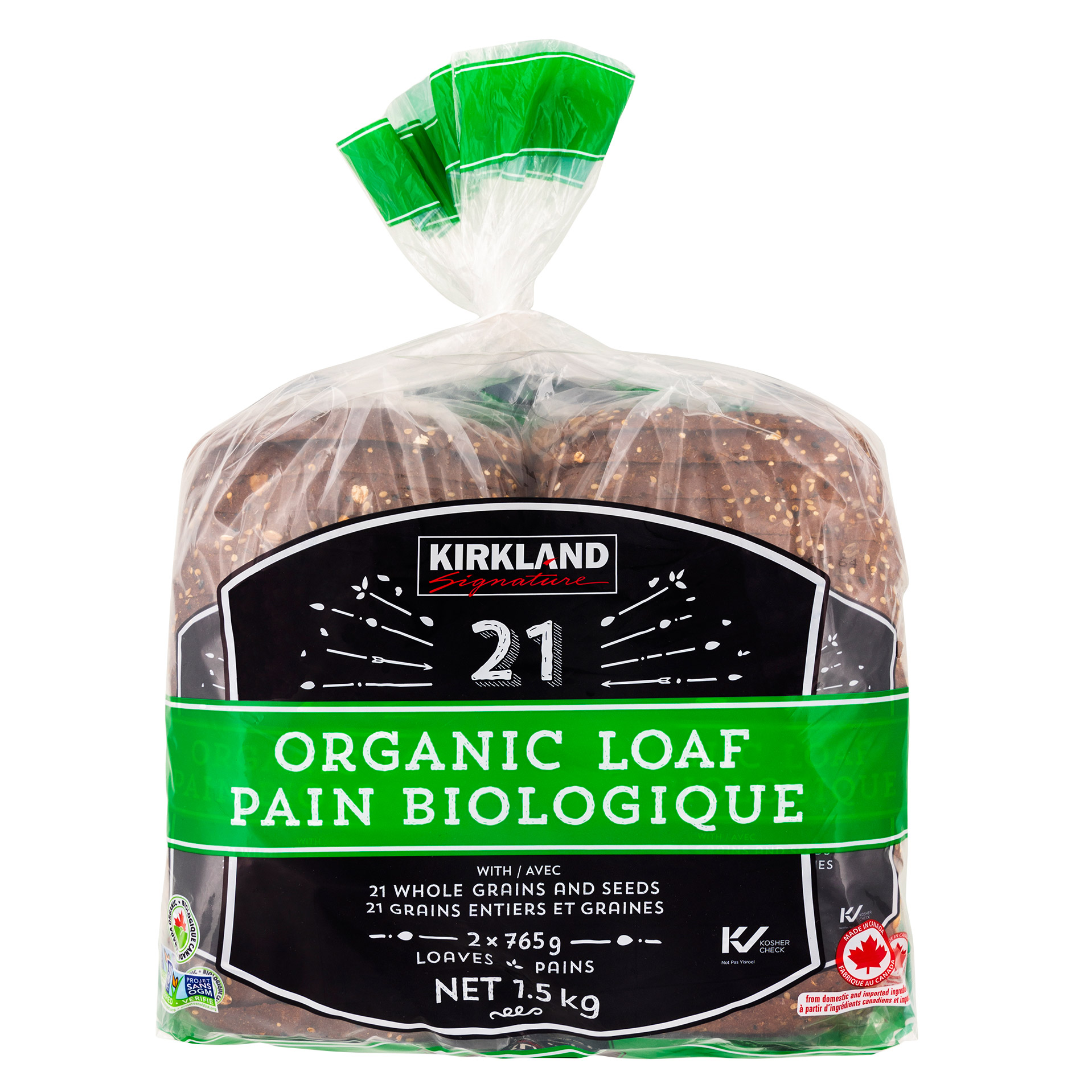 Kirkland Signature Organic 21 Whole Grains And Seeds Bread Loafs 2 × 765 g