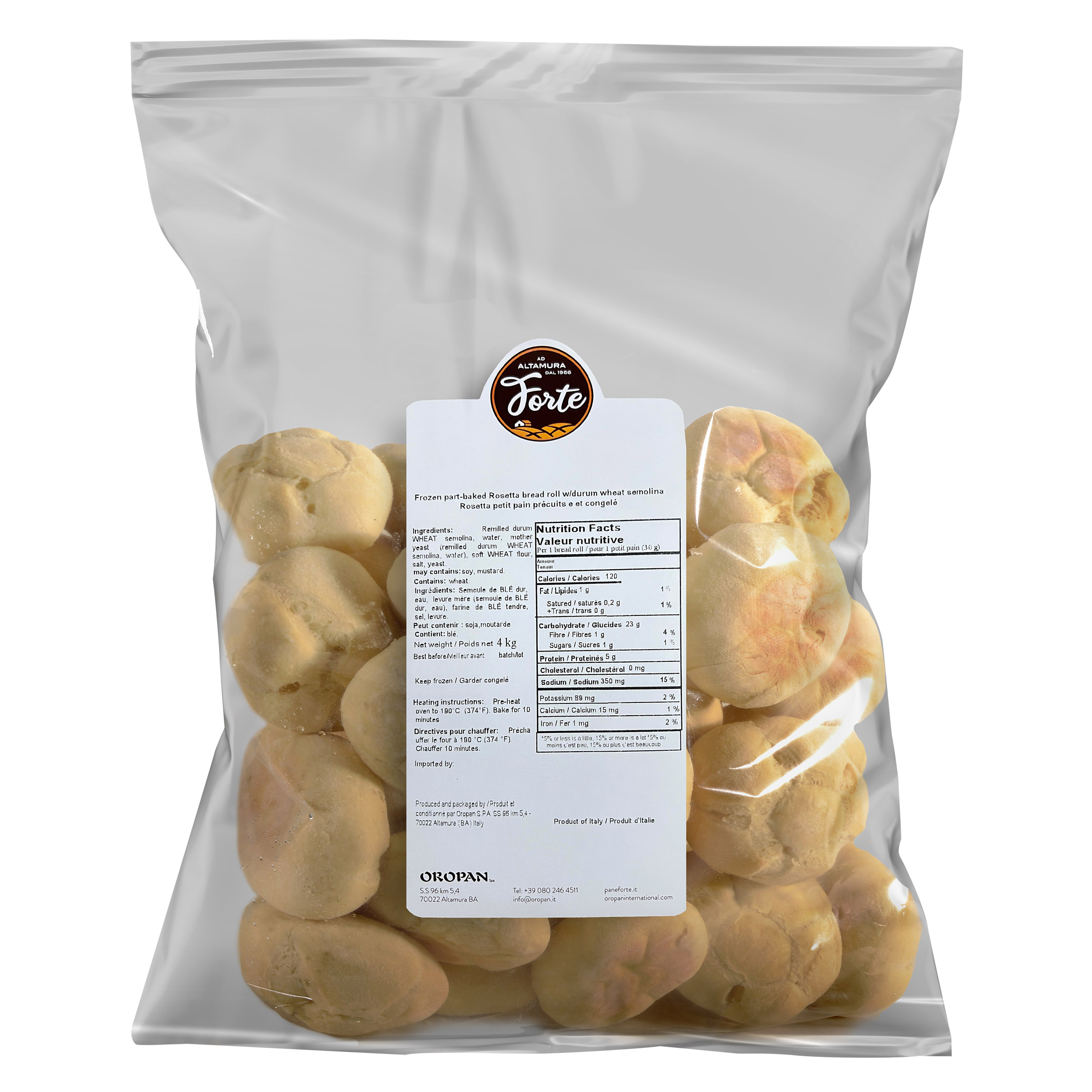 Oropan Frozen Par-baked Rosette Bread Rolls, 60 × 50 g