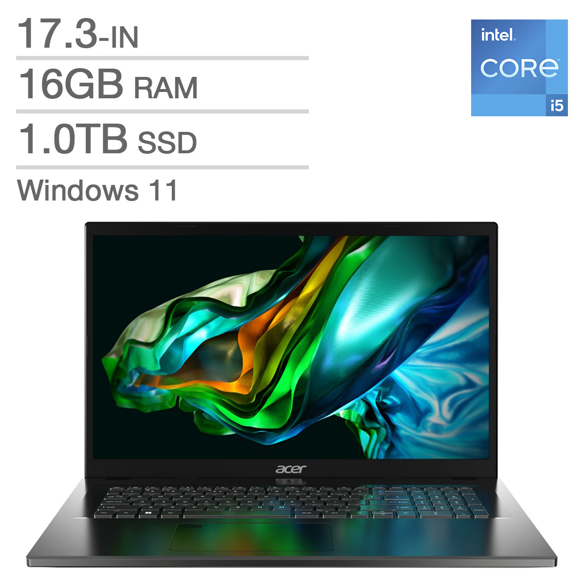 Acer Aspire 5 17.3-in laptop, Intel Core i5-1335U – 16GB RAM, 1TB SSD