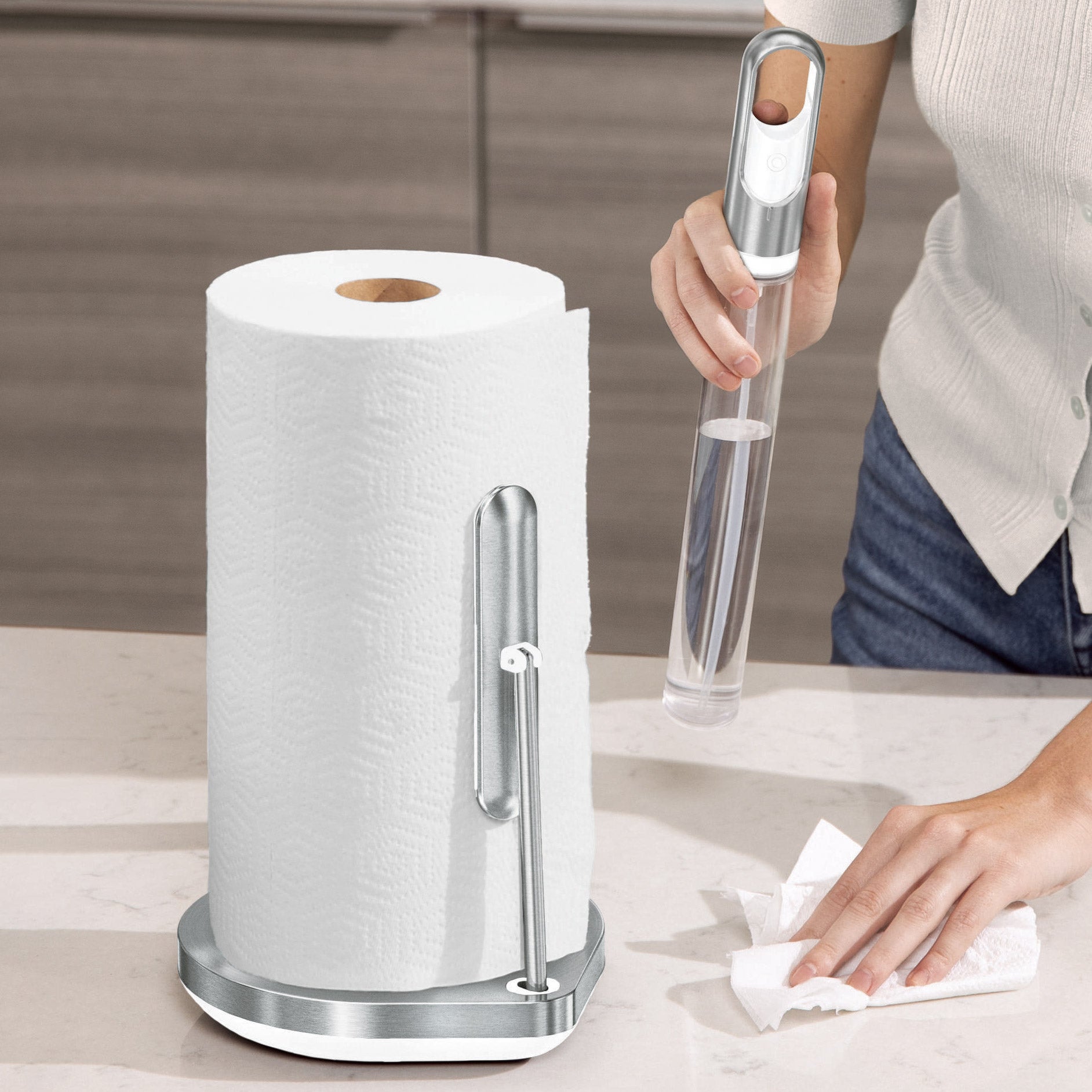 Paper Towel Holder with Spray Pump