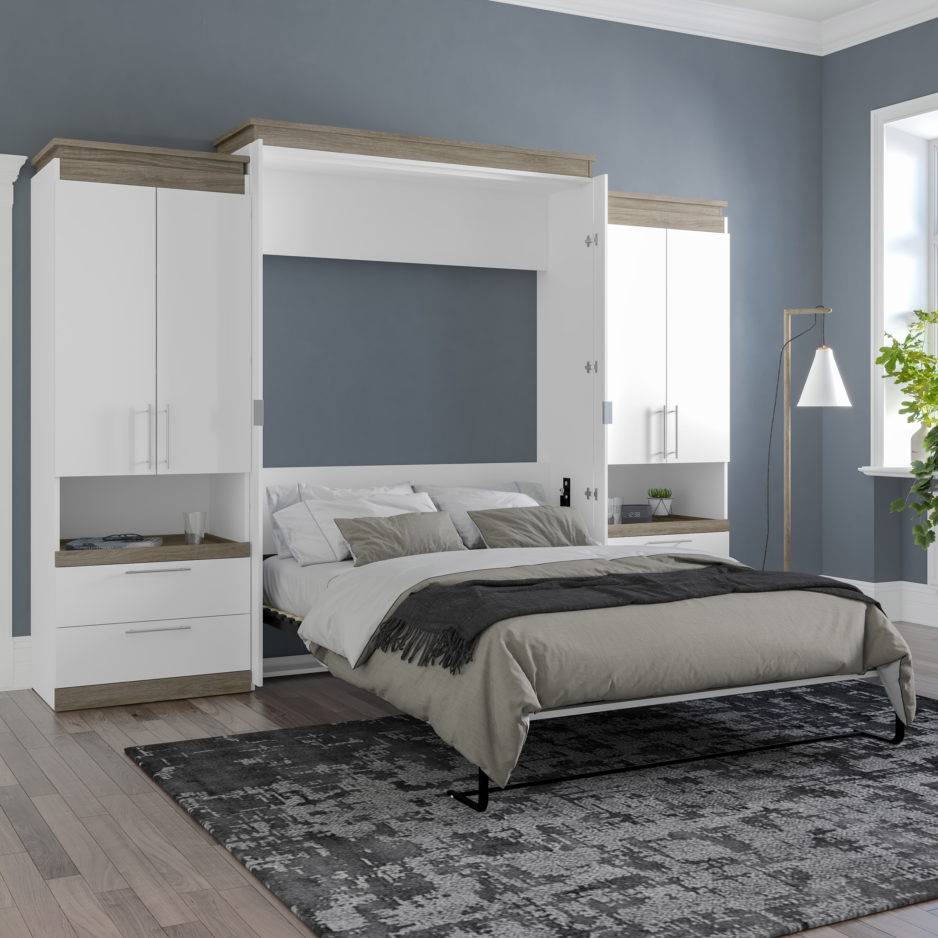 Queen Wall Bed with 2 Storage Cabinets and Nightstands