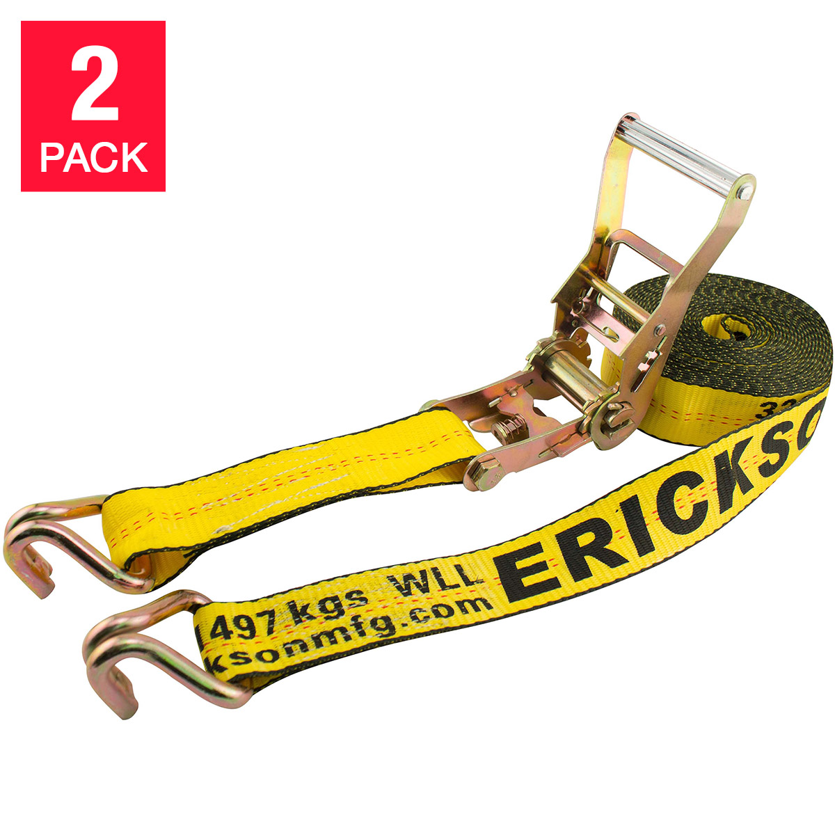Erickson 8.2 m (27 ft.) Ratchet Strap with Double J Hooks 2-pack