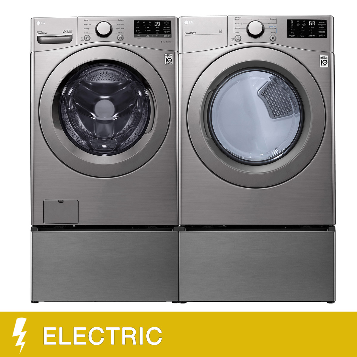 LG Laundry Bundle 5.2 cu ft. Front Load Washer and 7.4 cu ft. Electric Dryer with Storage Pedestal