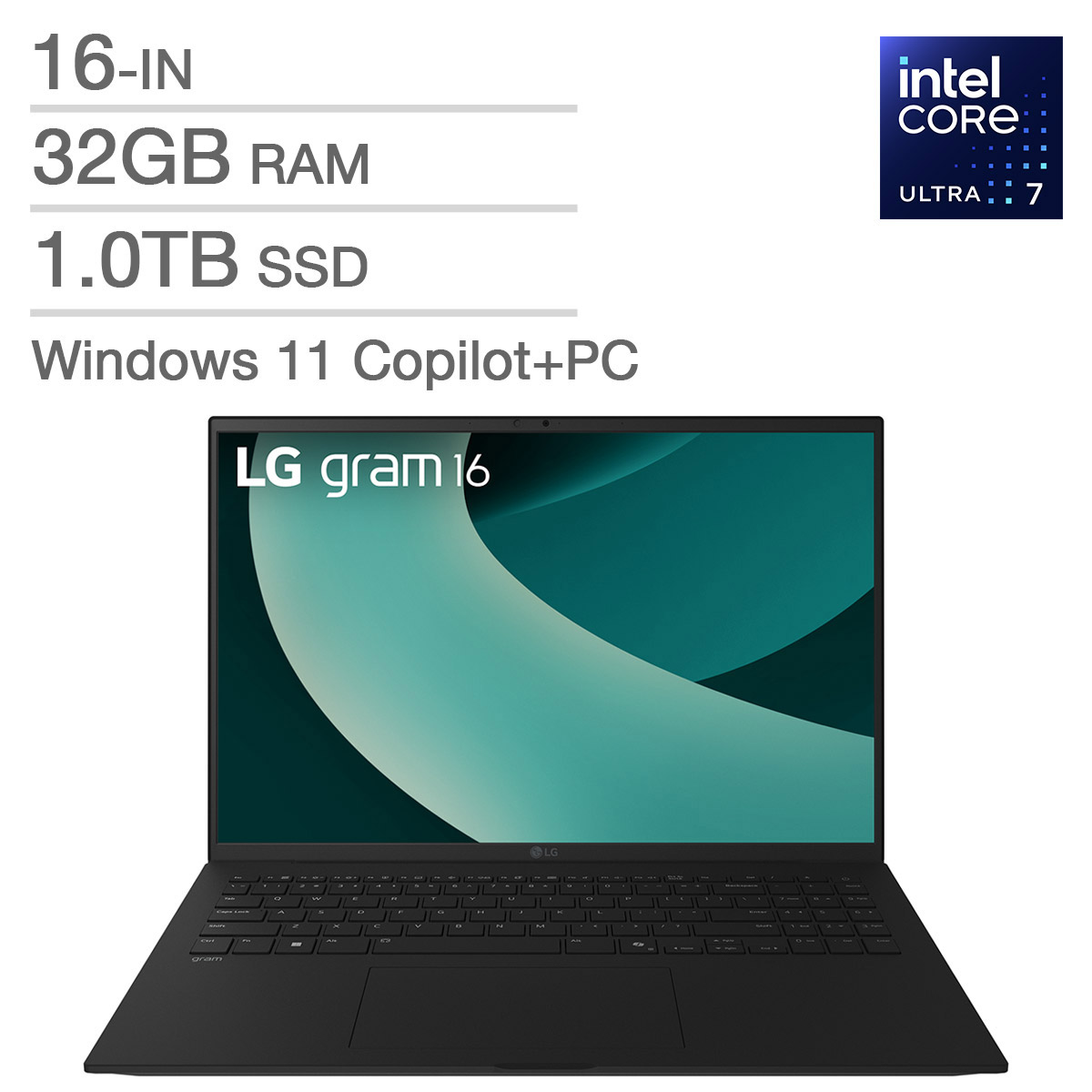 LG gram 16 in. Copilot+ PC Laptop, Intel Core Ultra 7 256V - 32GB RAM, 1TB SSD, Intel Arc