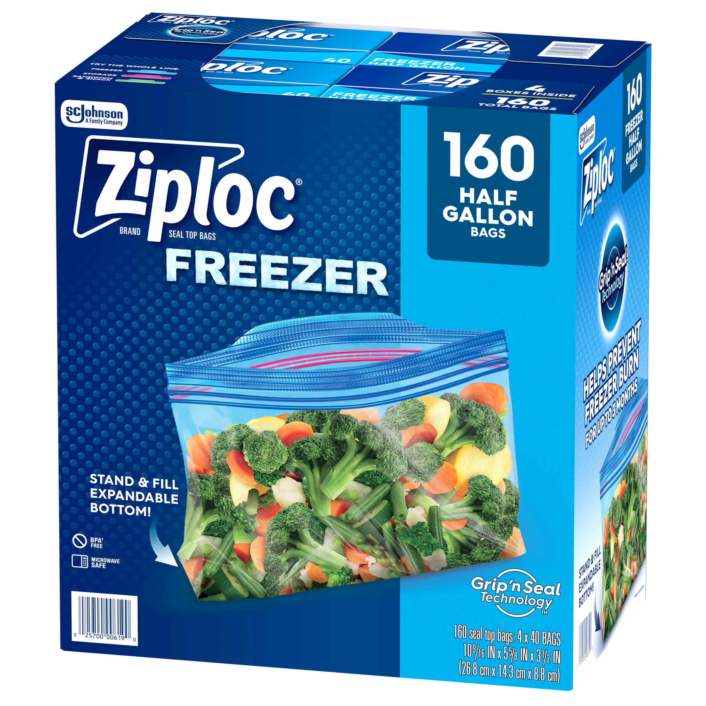 Ziploc Seal Top Freezer Bag, Half Gallon, 160-count | Costco