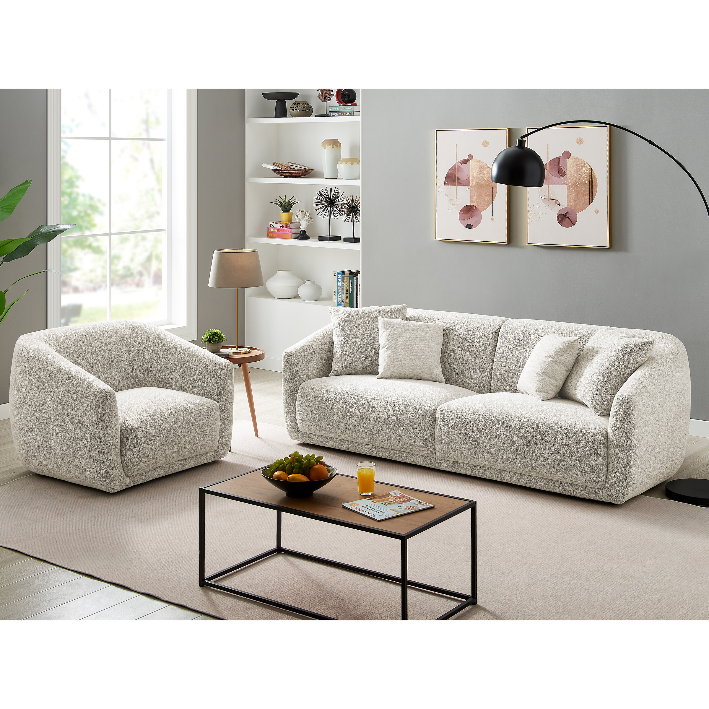 Deca 2-piece Fabric Sofa and Chair