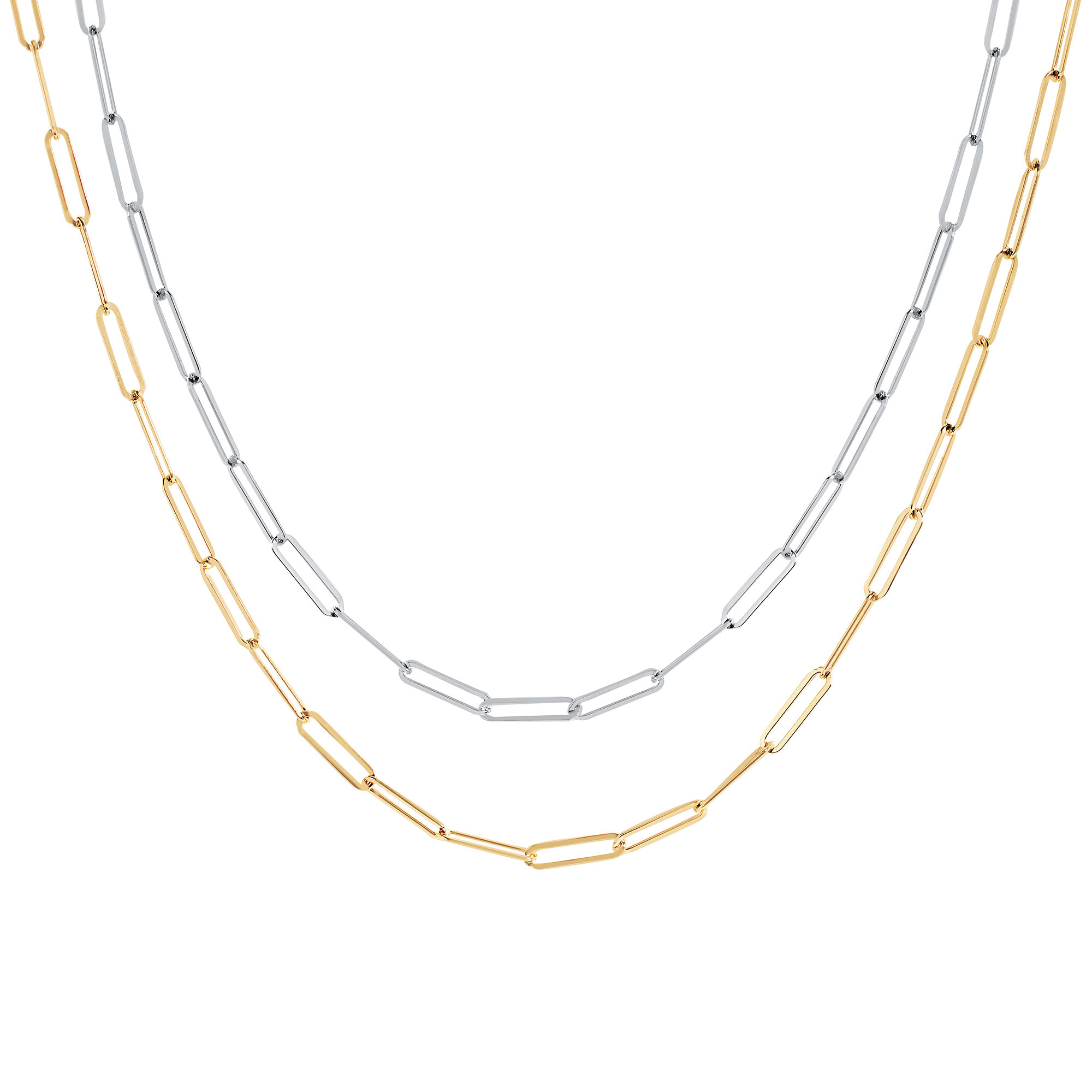 High Polish Paperclip Necklace in Yellow or White Gold