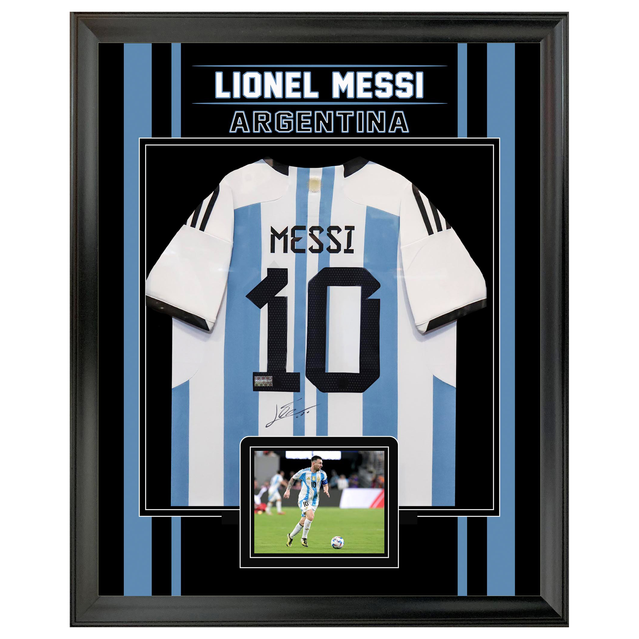 Frameworth Lionel Messi Signed & Framed 34x42 in. Argentina 2022 Home Jersey - 2-Star Edition