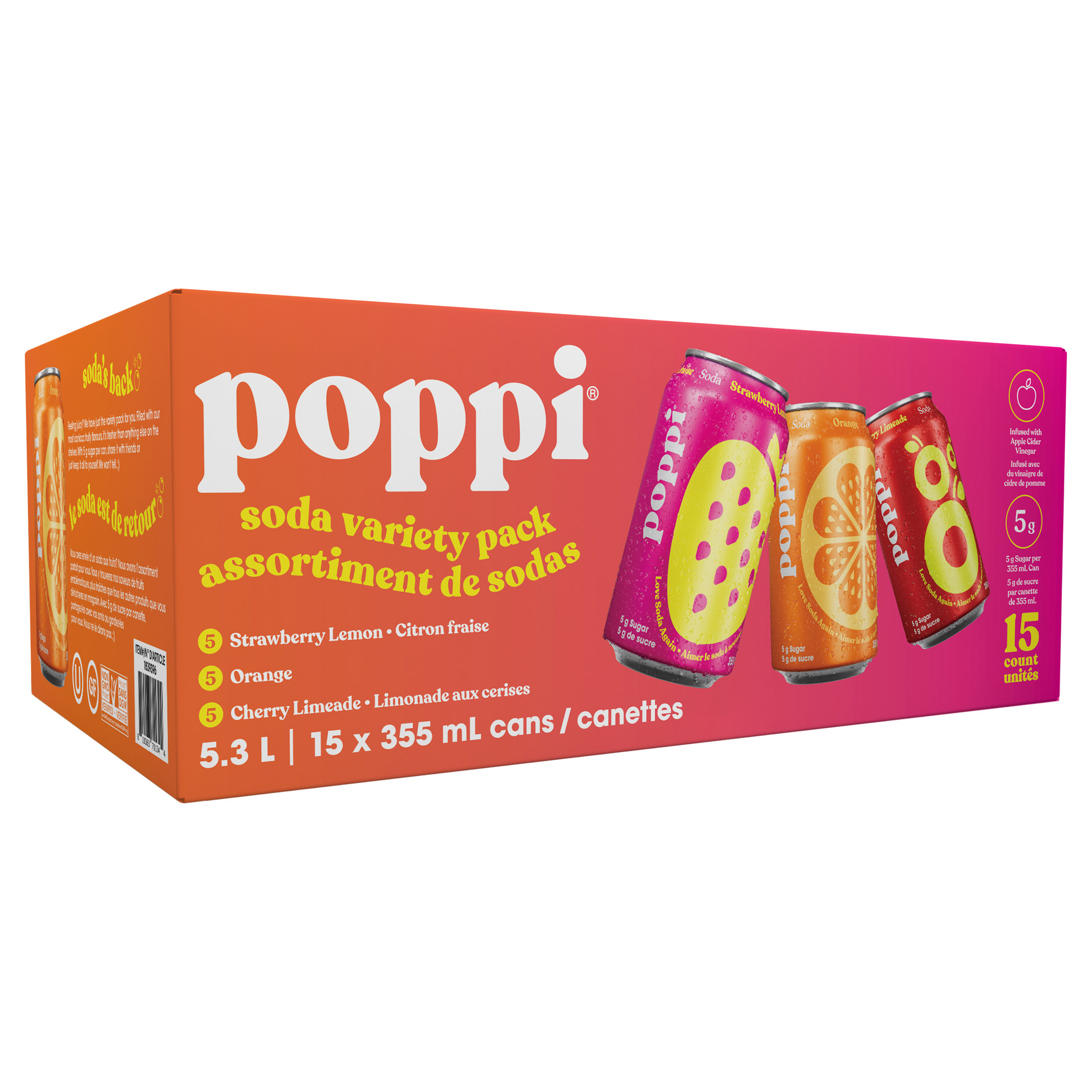 Poppi Soda Variety Pack 355 mL, 15-pack