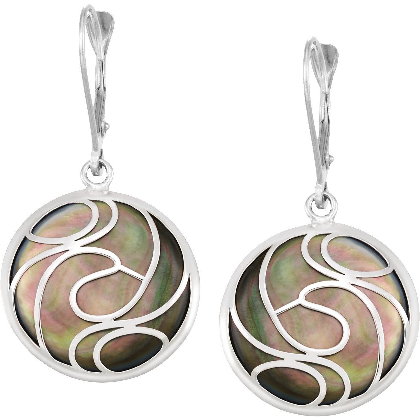 Round Mother of Pearl Swirl Design Earrings