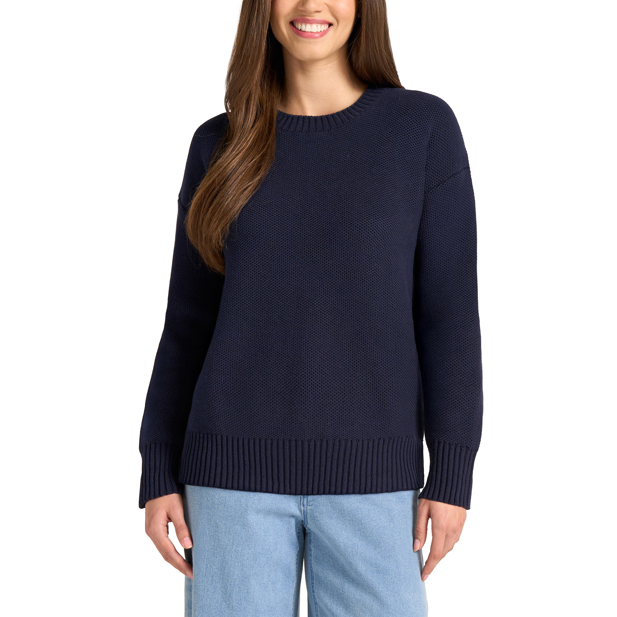 Matty M Women's Waffle Knit Crew Neck Sweater