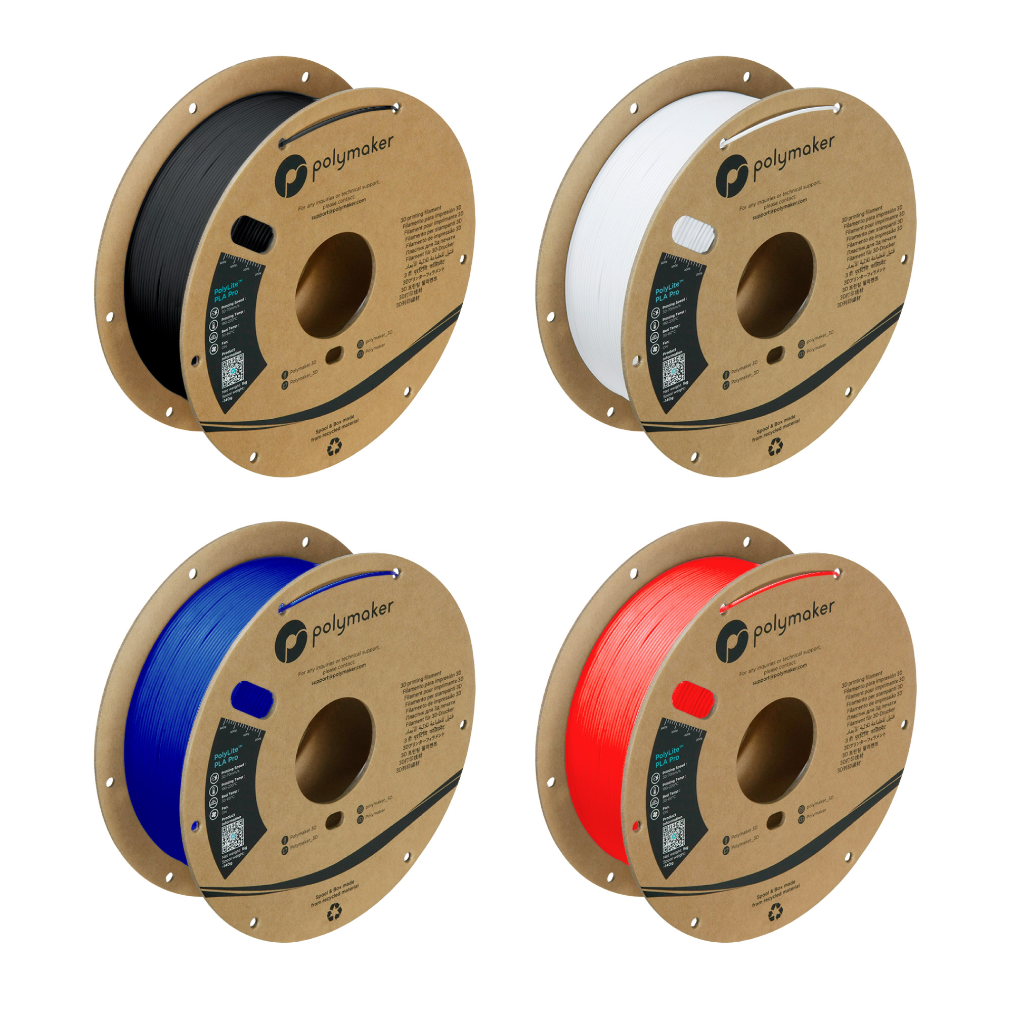 Polymaker PLA Pro 4x1kg Core Color 1.75mm 3D Printer Filament Everyday Bundle