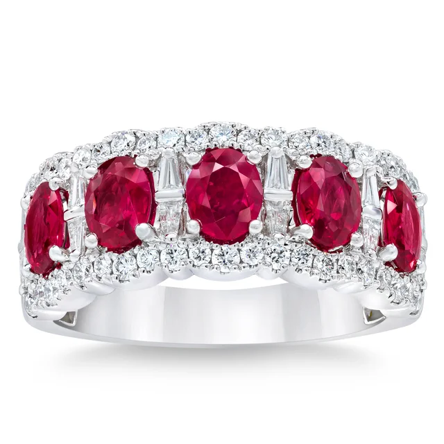 Ruby and Diamond 14kt White Gold Ring, Size 7
