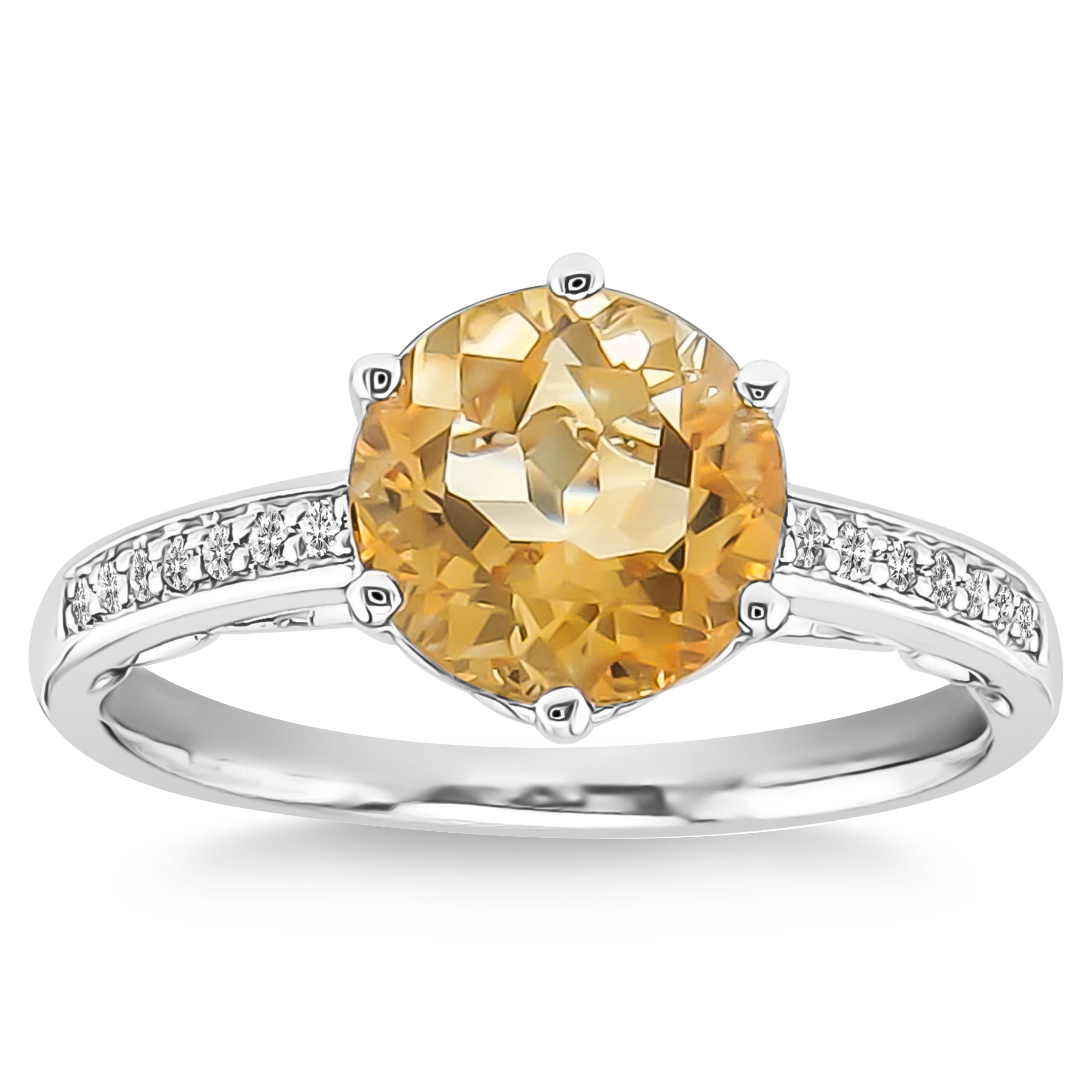 Round Cut Citrine and Diamond Ring (0.07 ctw)