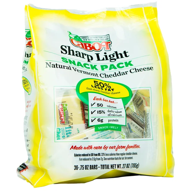 Cabot Sharp Light Natural Vermont Cheddar, Snack Pack, .75 oz bars, 36-count