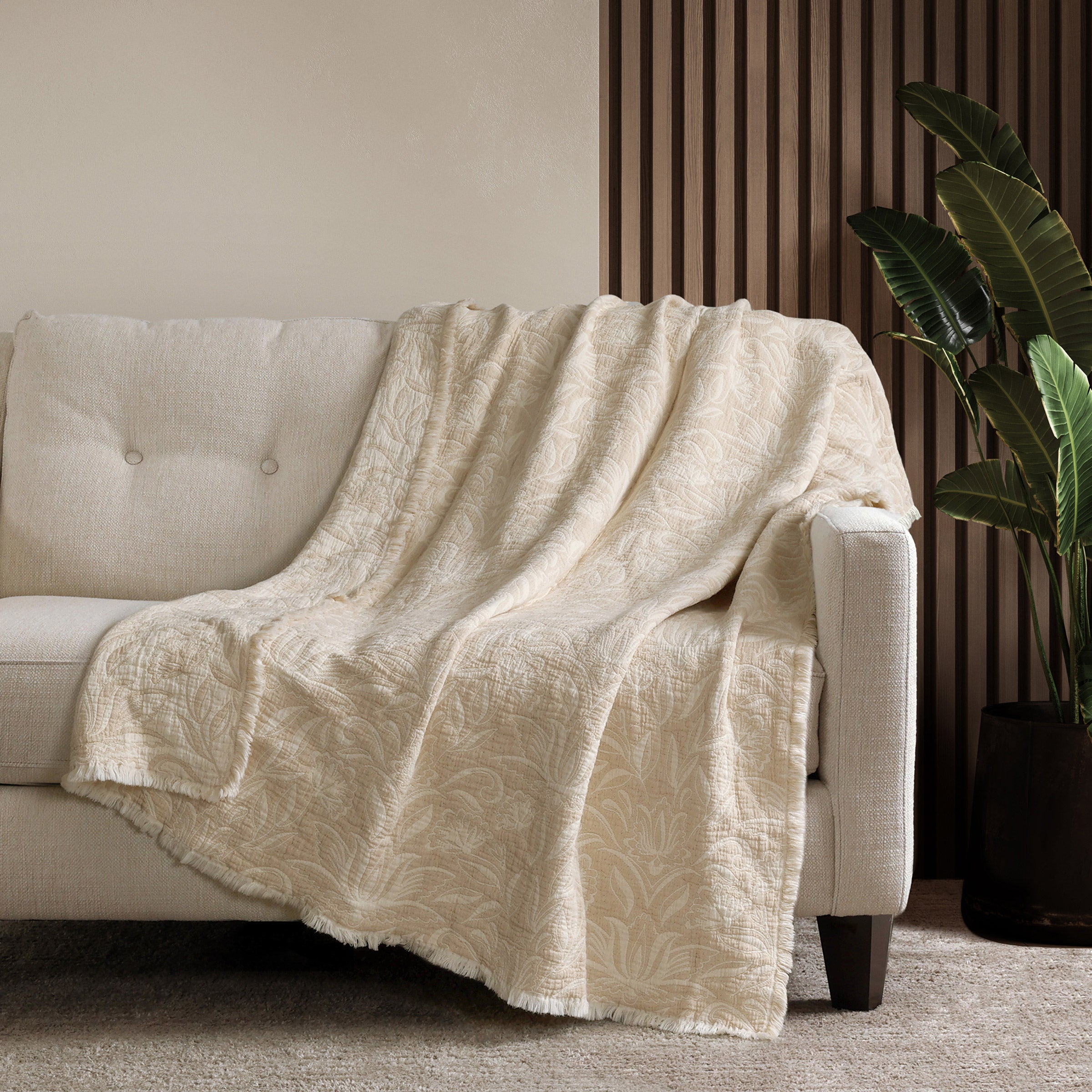 Reversible Cotton Throw - Beige