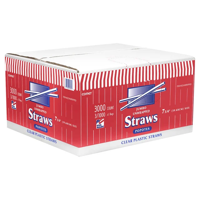 Comet Boxed Straws Jumbo Unwrapped Clear 7 3/4", 3000-count