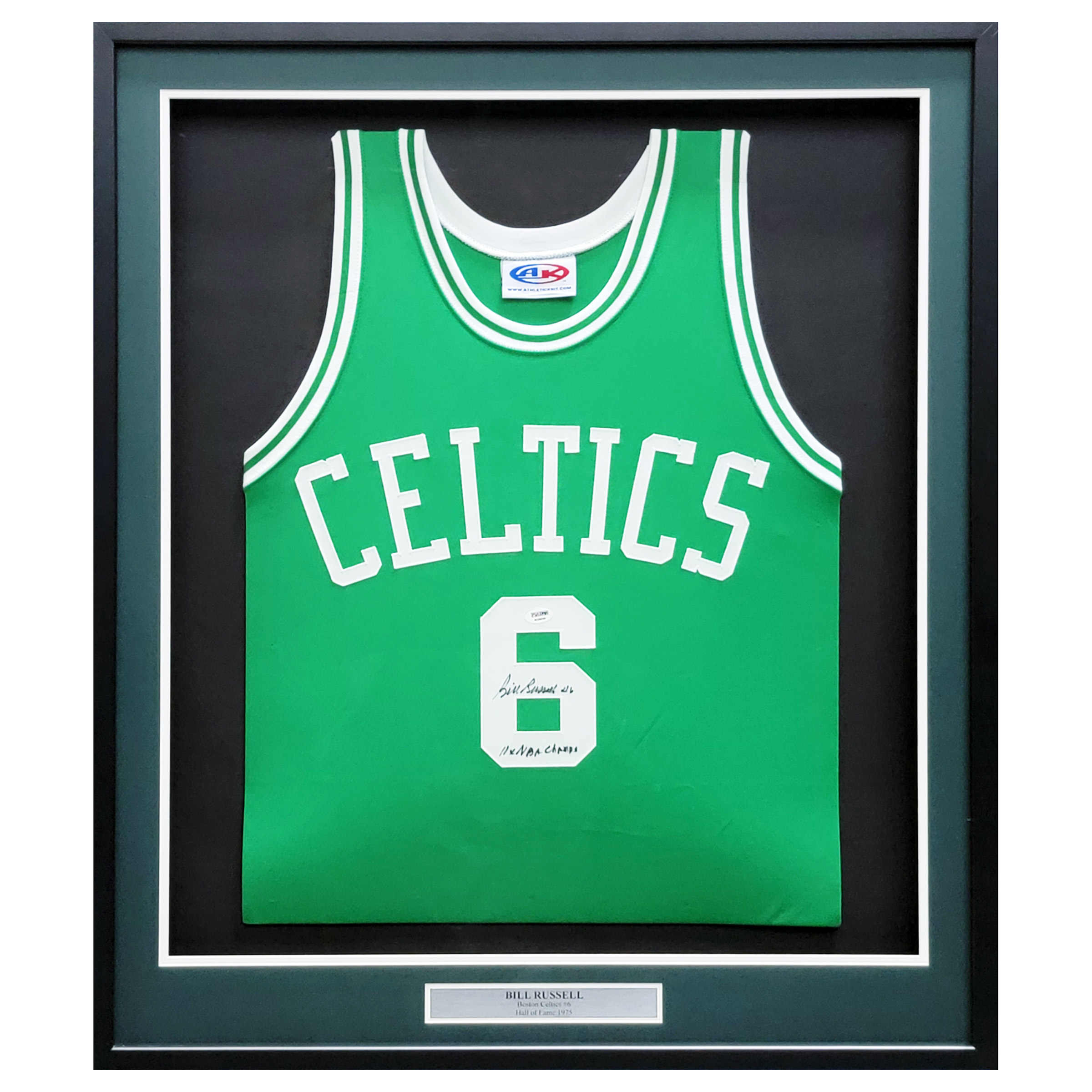 Boston Celtics Bill Russell Autographed Framed Green Jersey 
