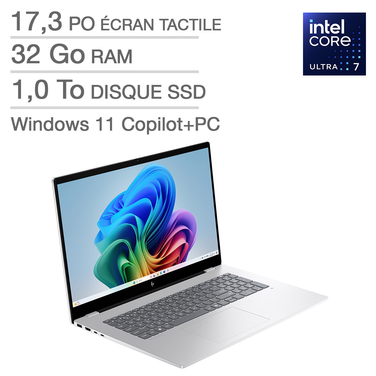 HP OmniBook 7 - Ordinateur portable AI Copilot+ PC de 17,3 po, écran tactile, Intel Core Ultra 7 258V – 32 Go de RAM, 1 To SSD, Intel Arc