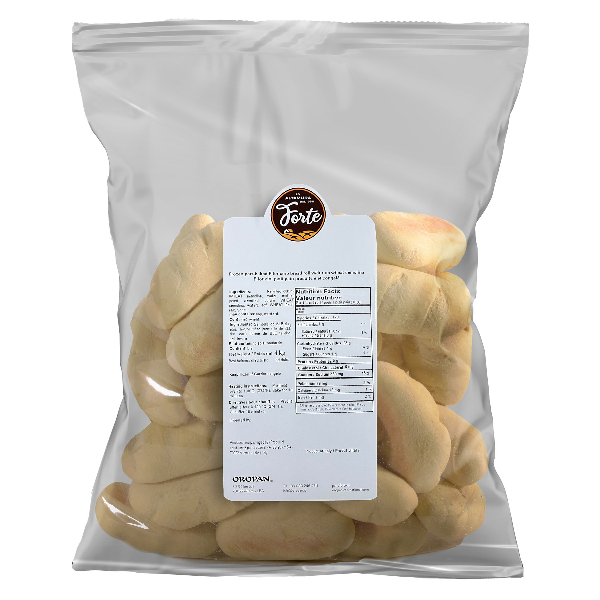 Oropan Frozen Par-baked Filoncino Bread Rolls, 60 × 50 g