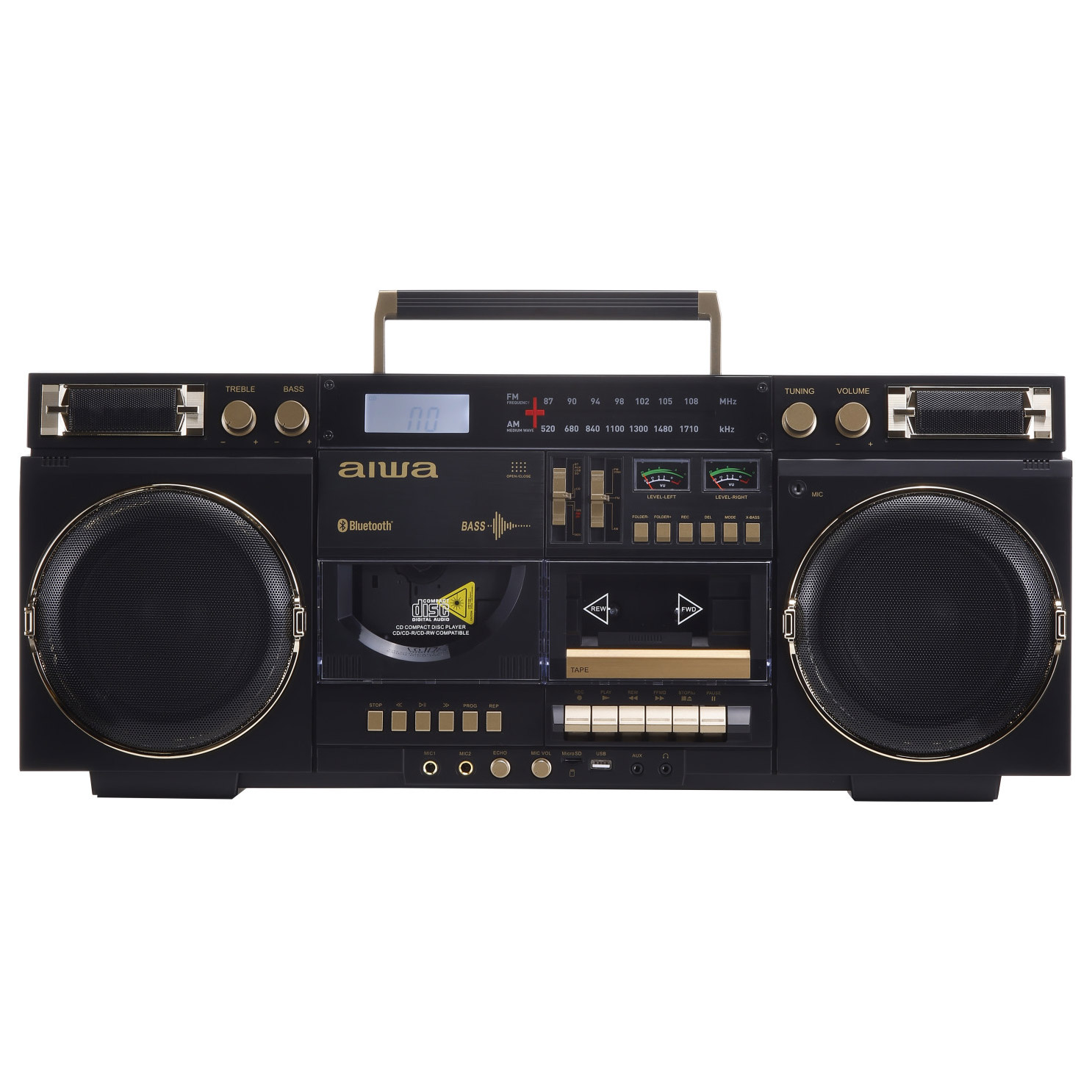 Aiwa Backtrack Retro Boombox with Bluetooth, Black and Gold | Costco