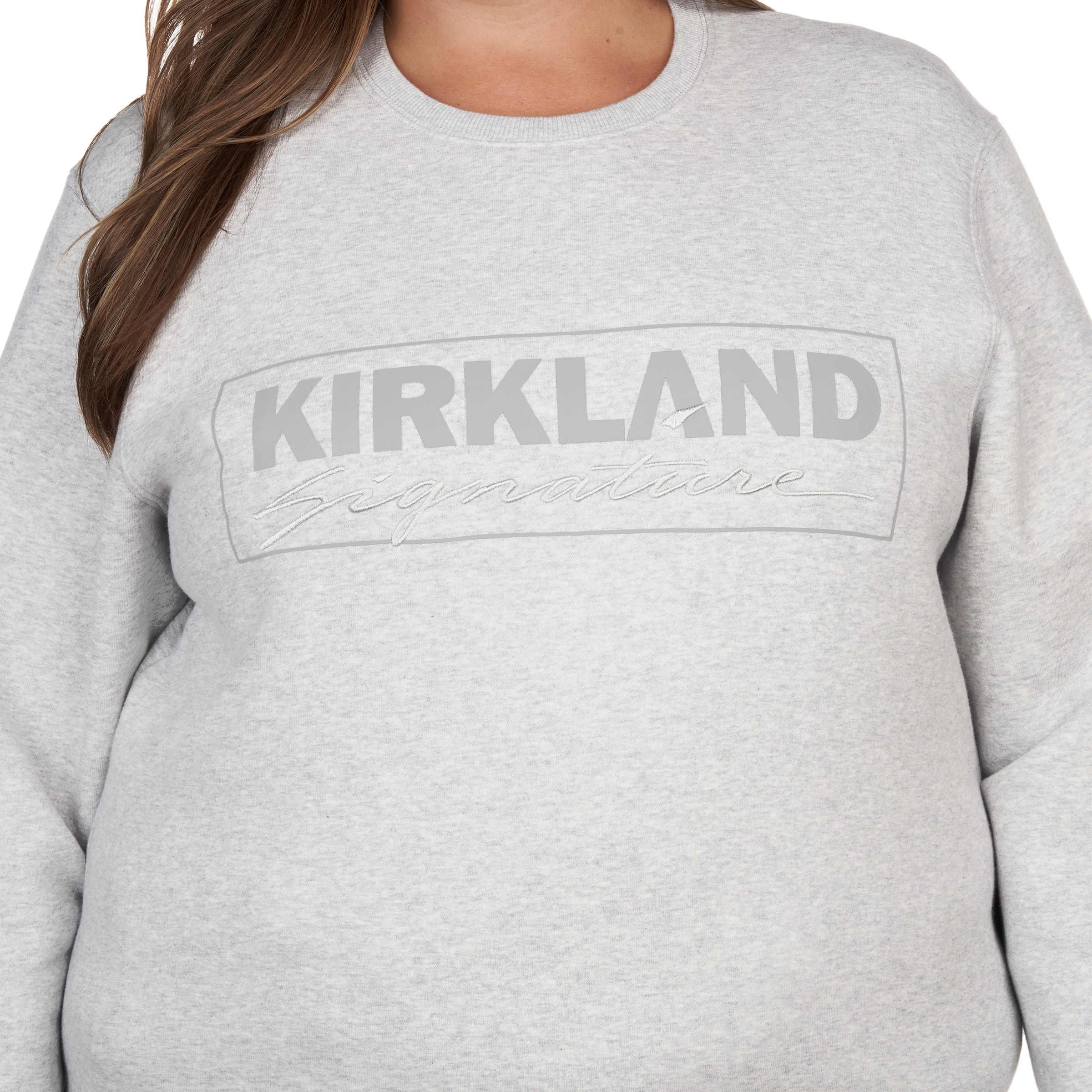 Pull col rond neuf Kirkland logo signature Costco ton gris vintage