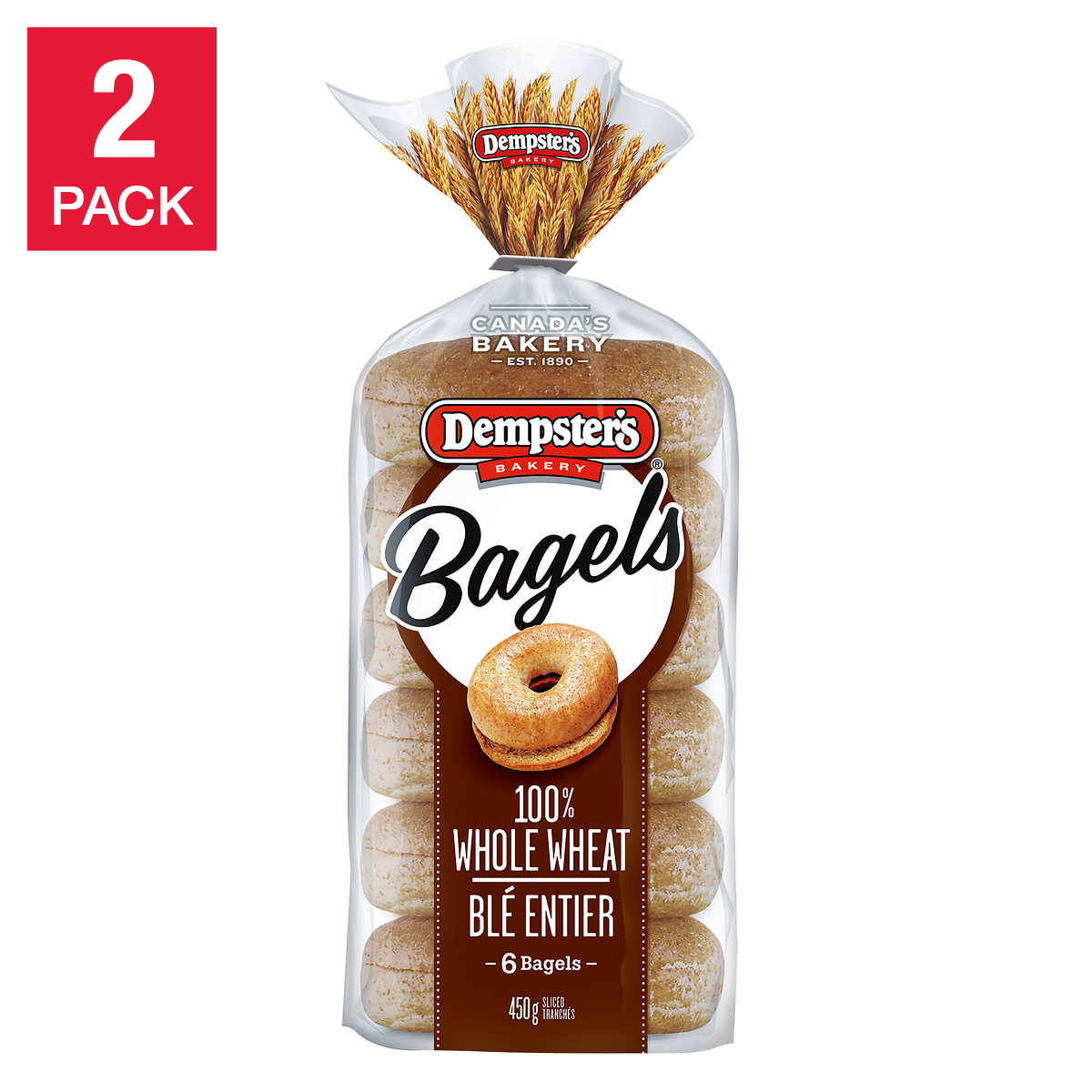 Dempster’s 100% Whole Wheat Bagels, 2 x 450 g