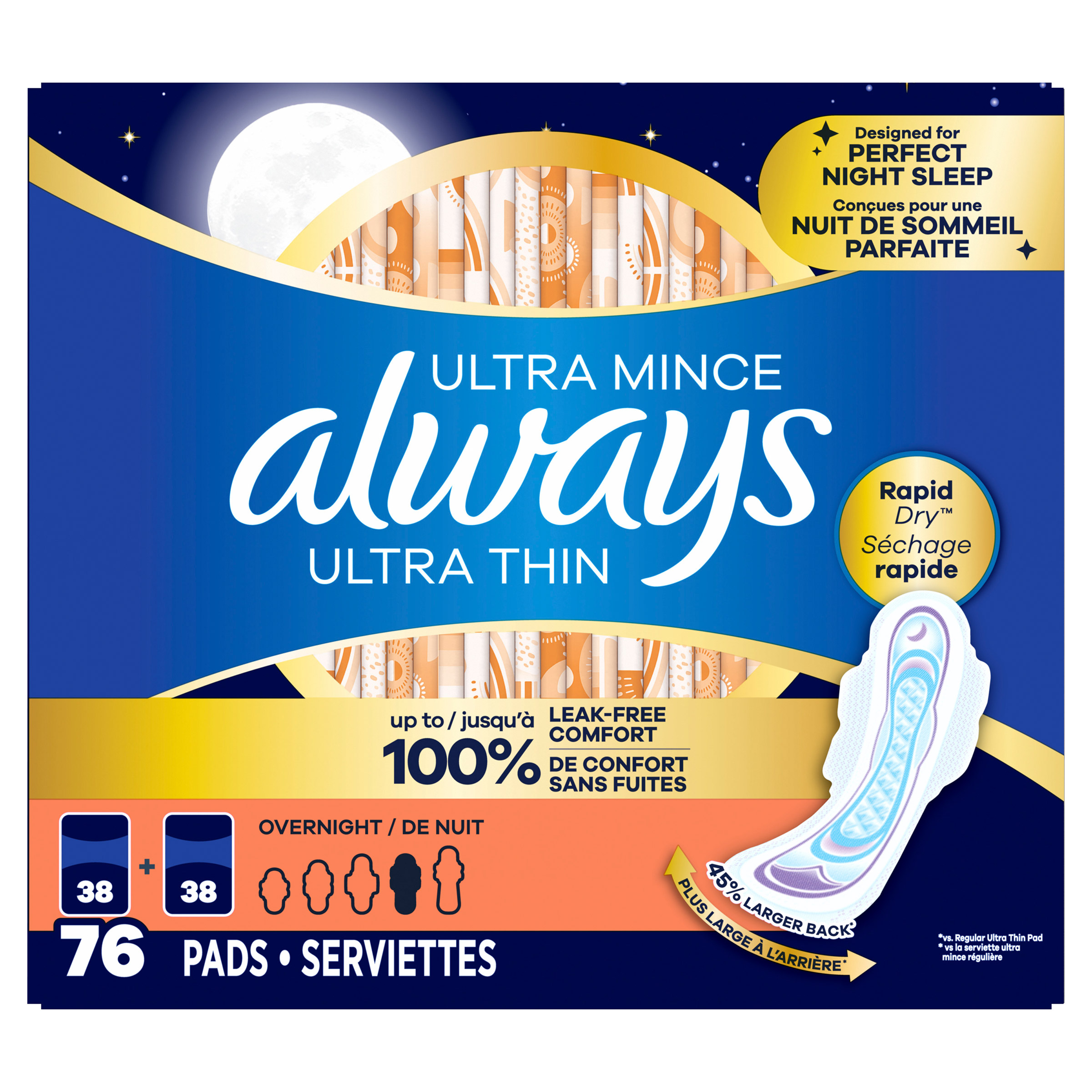 Always Ultra Thin Overnight Pads, 76-count