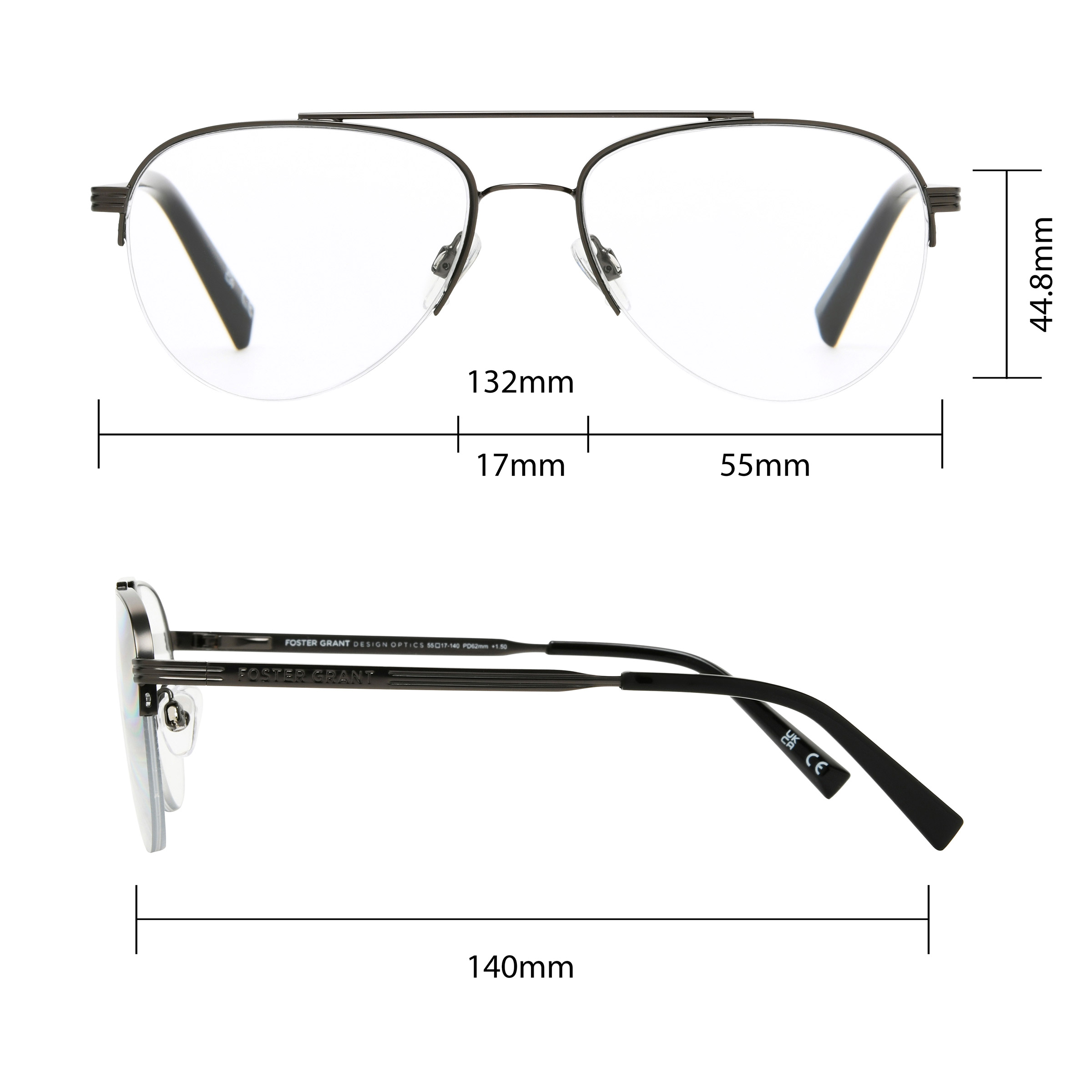Design Optics by Foster Grant #760 Semi-Rim Aviator Reading