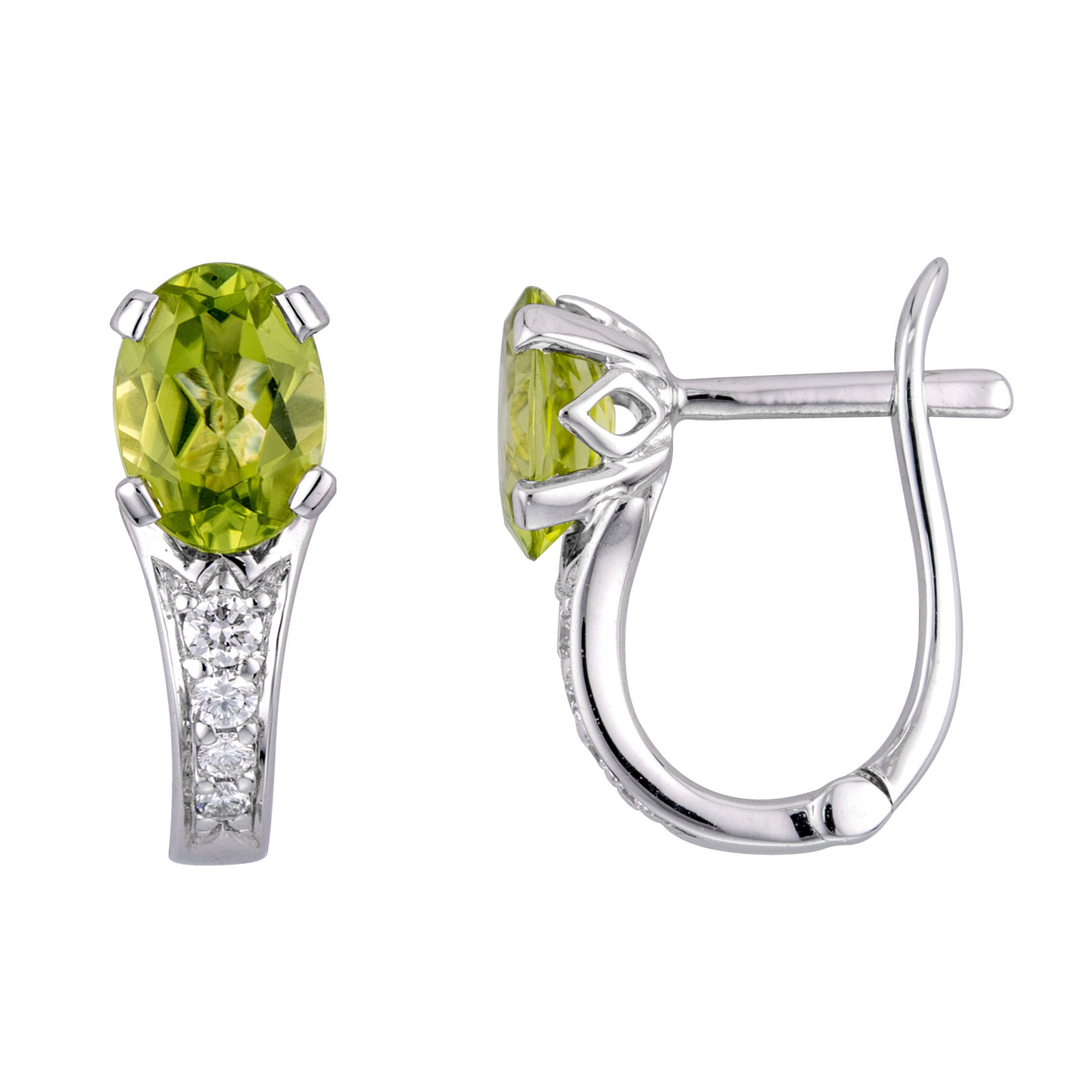 Oval Cut Peridot and Diamond Earrings (0.06 ctw)