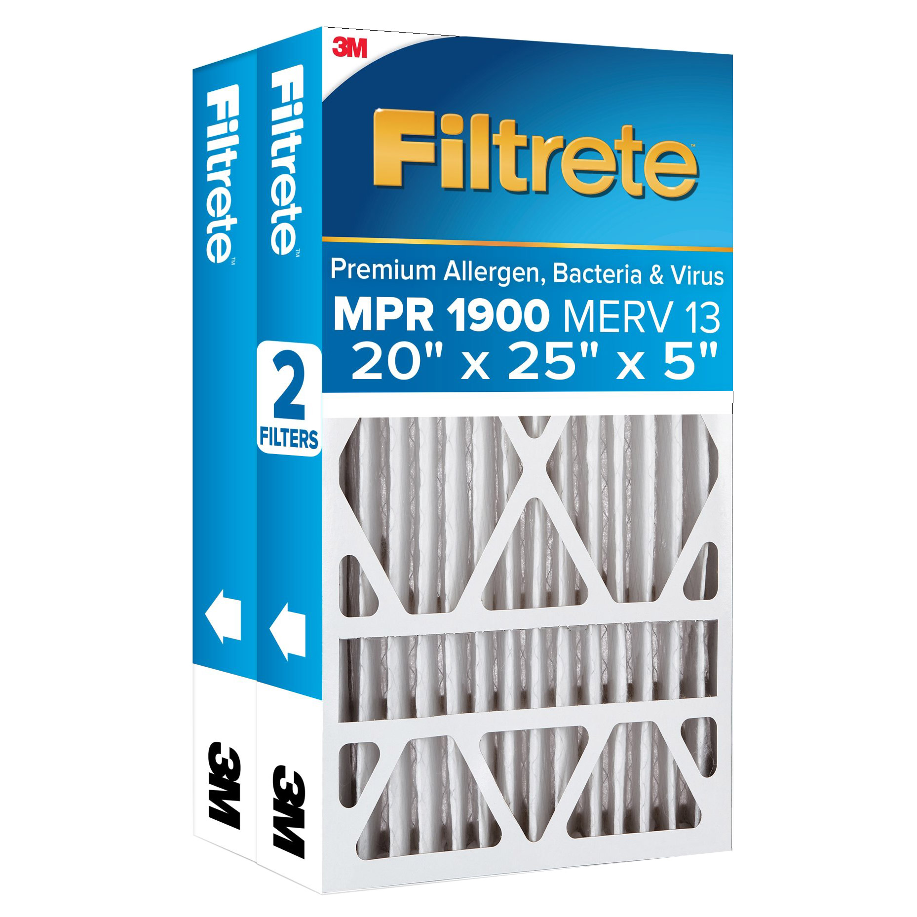 Filtrete Air Filter 5”  MPR 1900 MERV 13  Premium Allergen  Bacteria and Virus Filter  Electrostatic Air Cleaning Deep P