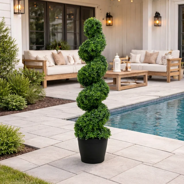 Faux 4' UV Resistant Spiral Boxwood Topiary Tree