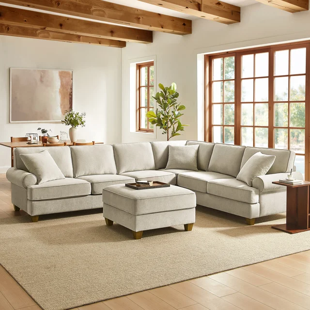 Hazel Fabric Sectional with Storage Ottoman