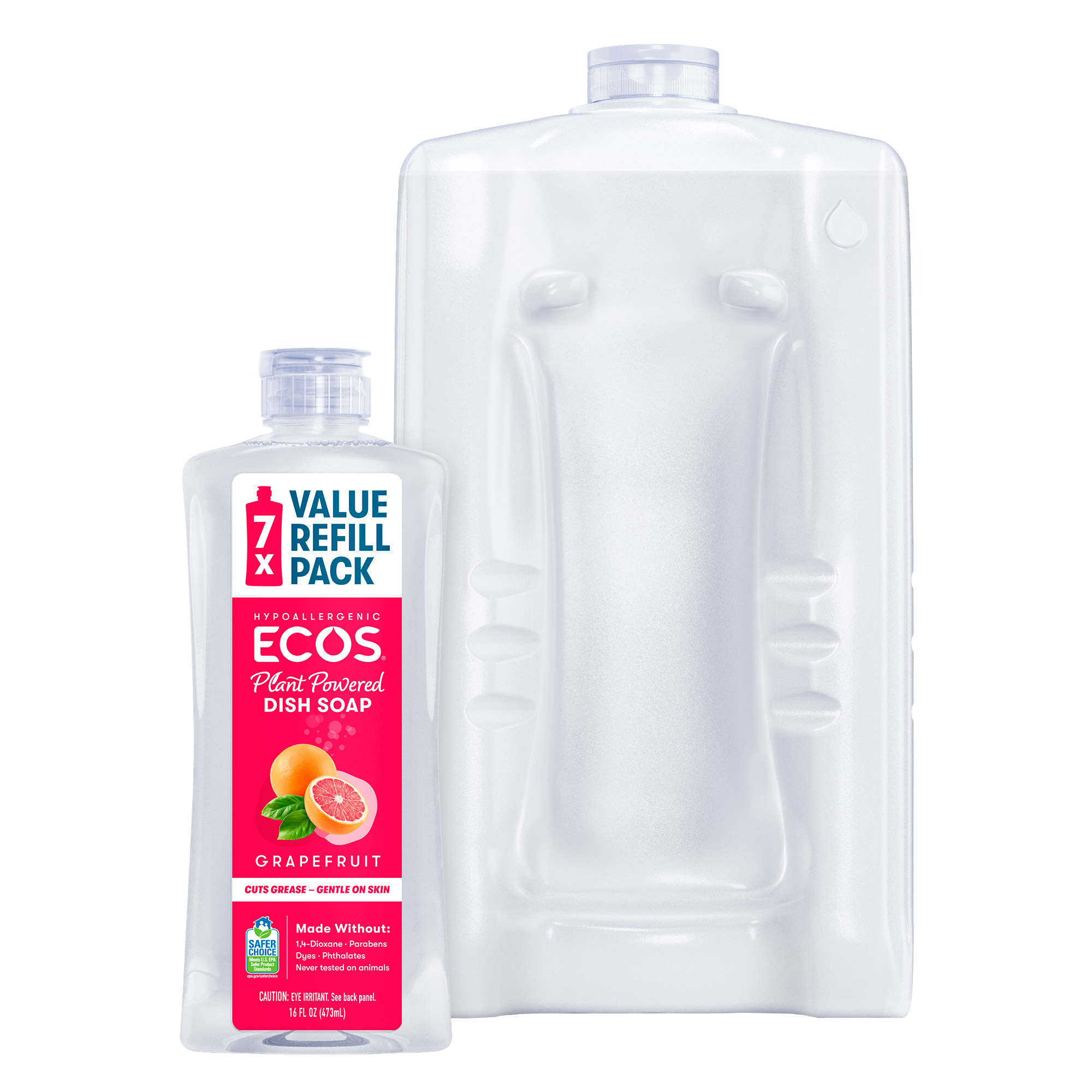 ECOS Liquid Dish Soap  Grapefruit  16 fl oz + 96 fl oz Refill